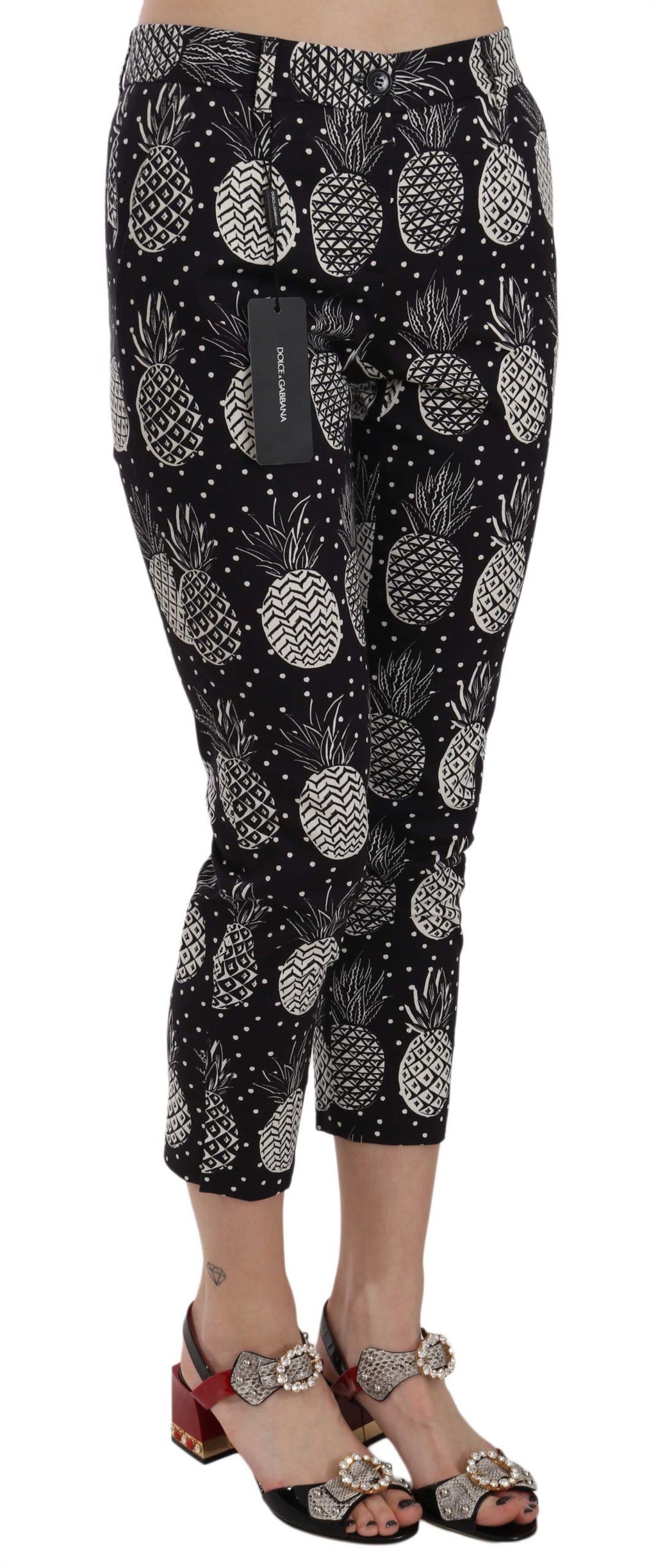 Schwarze Skinny Caprihose mit Ananas-Print
