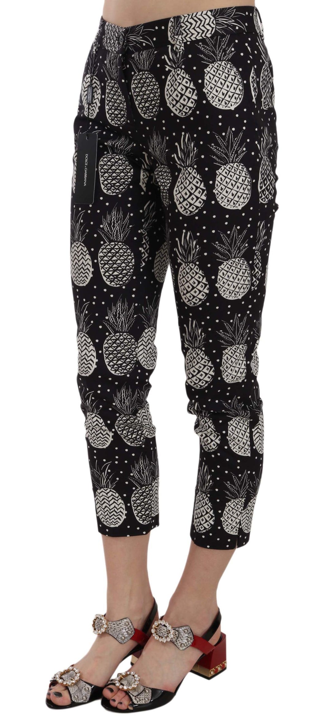 Schwarze Skinny Caprihose mit Ananas-Print