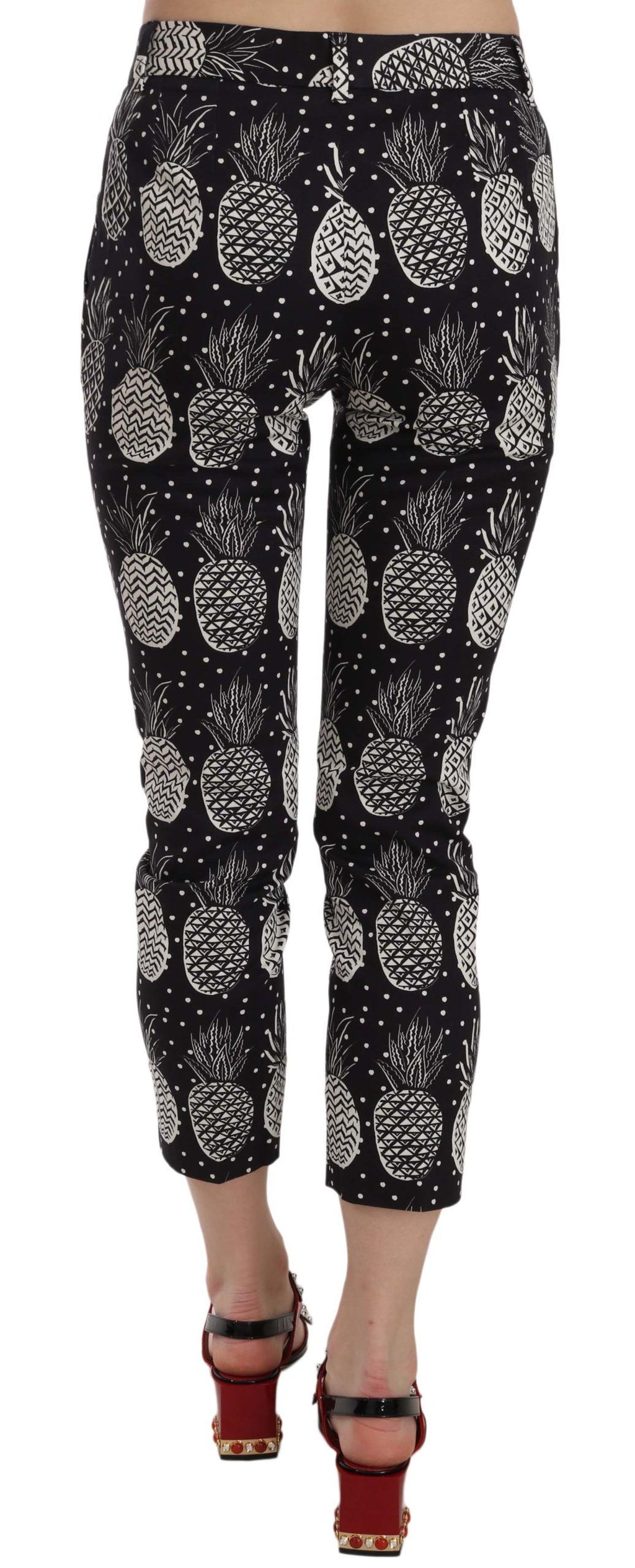 Schwarze Skinny Caprihose mit Ananas-Print