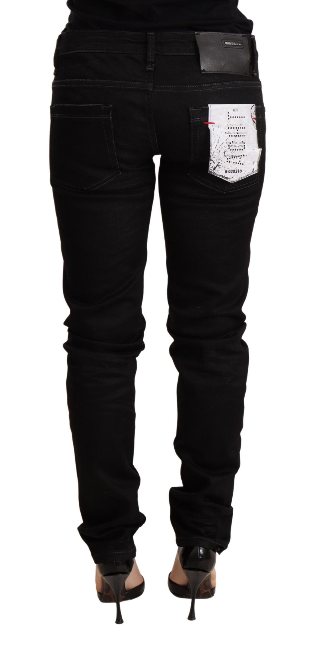 Schwarze Skinny-Jeanshose aus Baumwolle mit niedriger Taille
