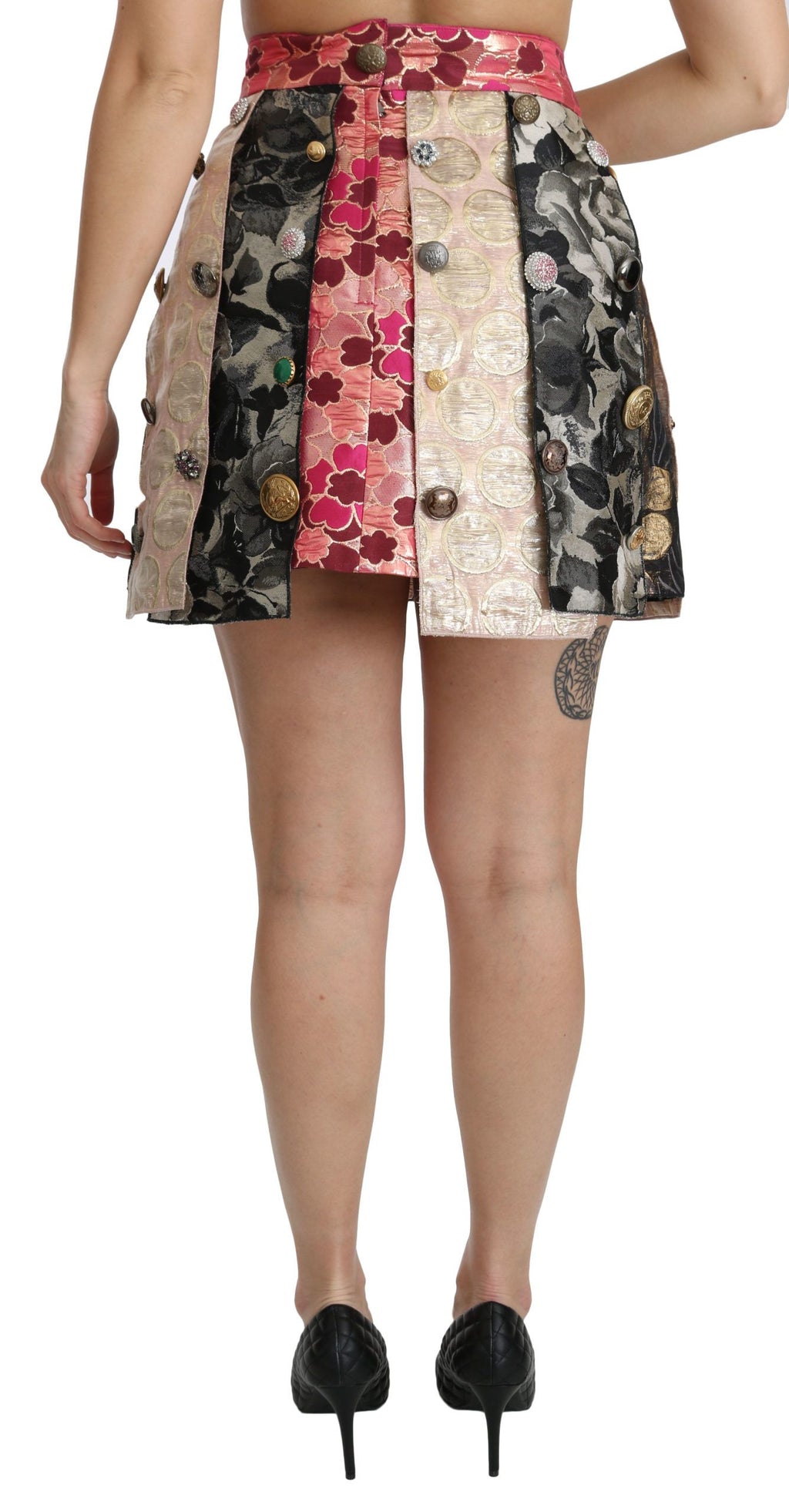 Mehrfarbiger Jacquard-Rock mit Blumenmuster und Kristallen