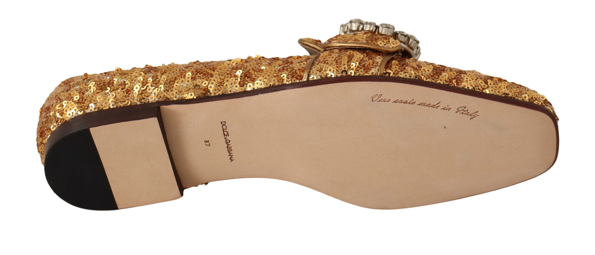 Flache Damen-Loafer-Schuhe mit goldenen Pailletten und Kristallen