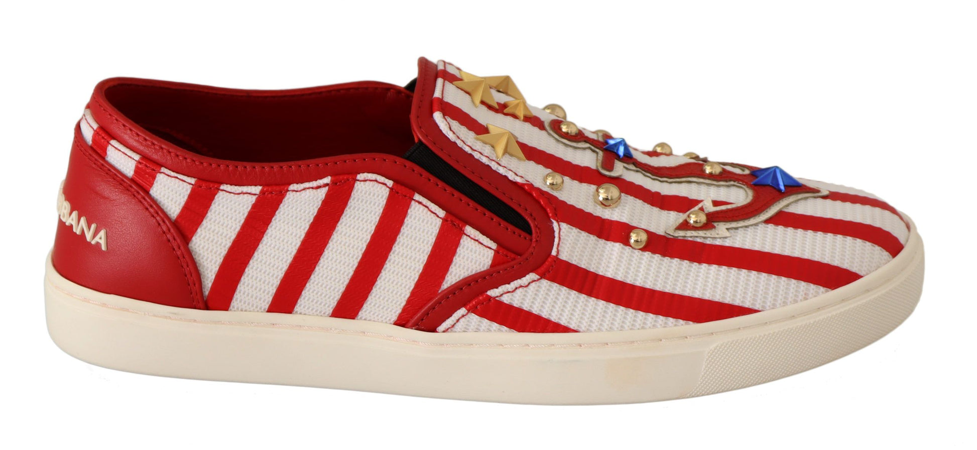 Rot-weiße Loafer mit Anker-Nieten