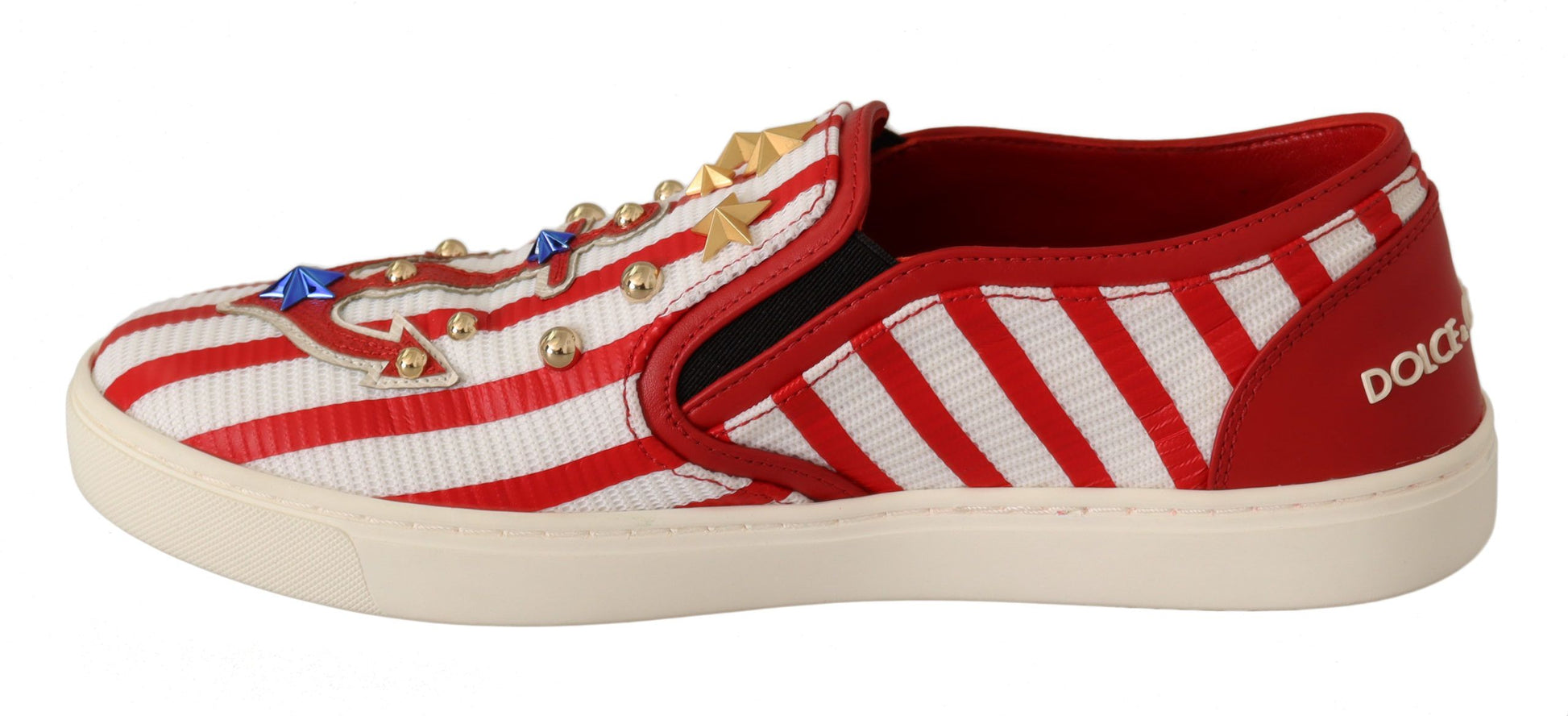 Rot-weiße Loafer mit Anker-Nieten