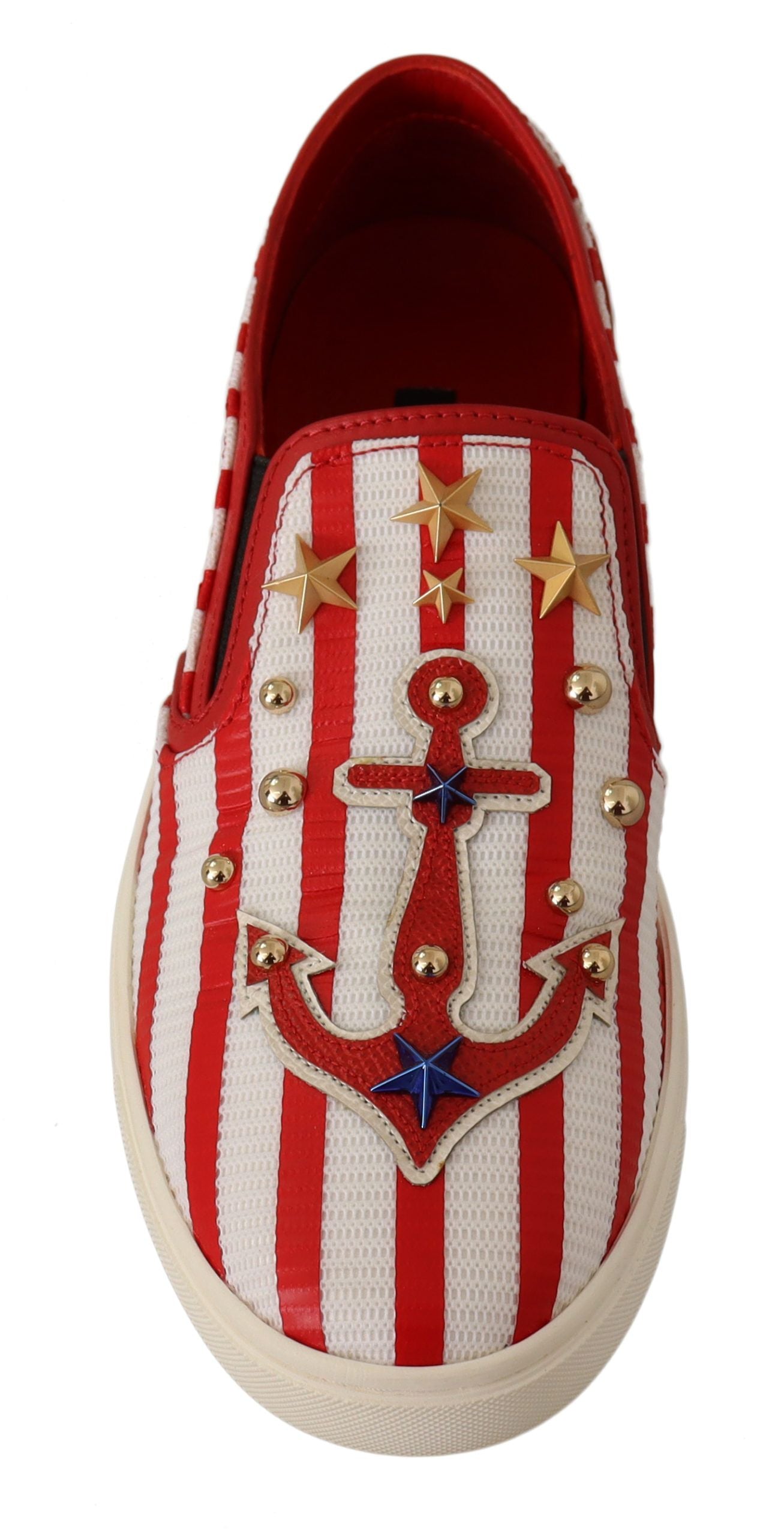 Rot-weiße Loafer mit Anker-Nieten