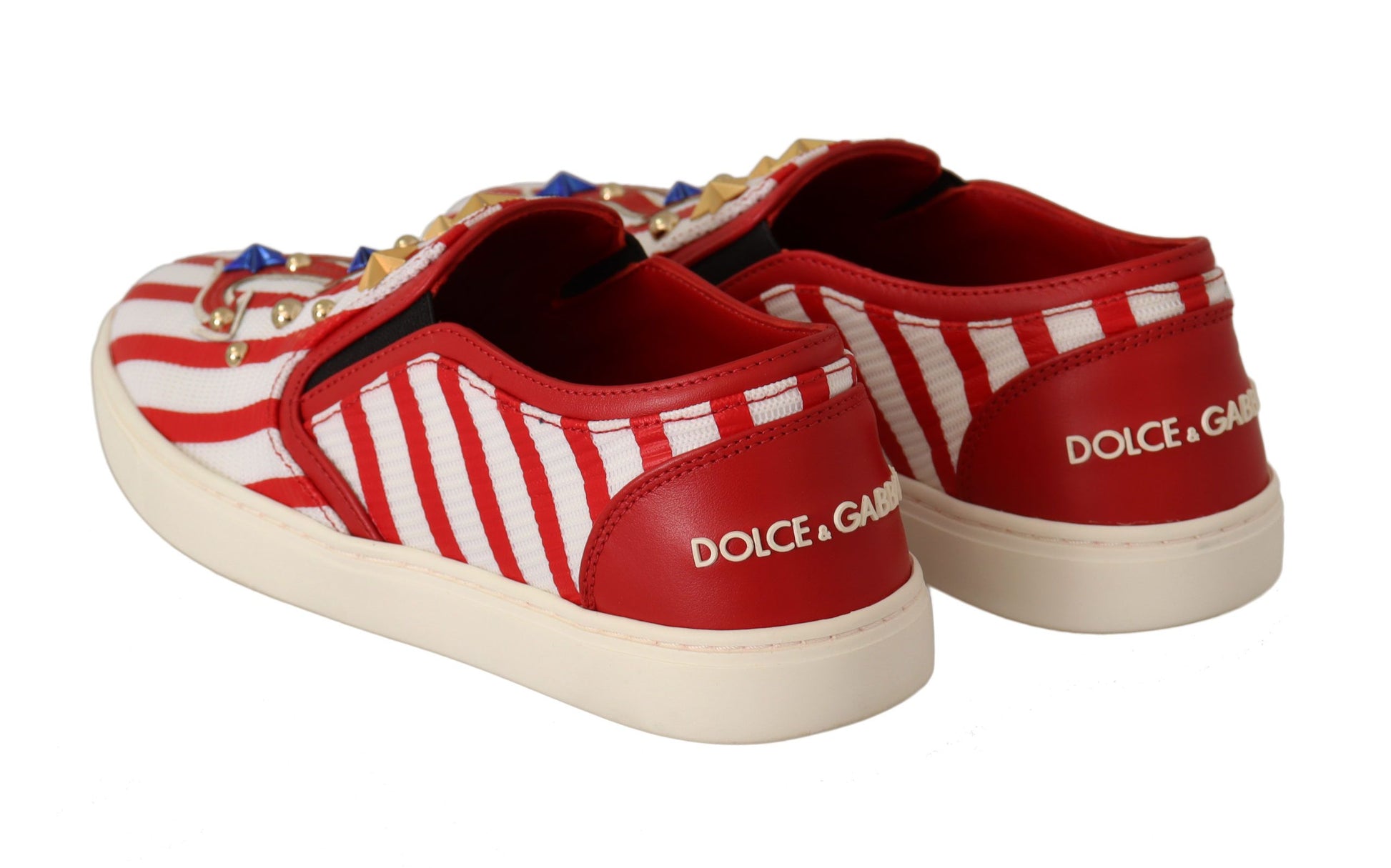 Rot-weiße Loafer mit Anker-Nieten