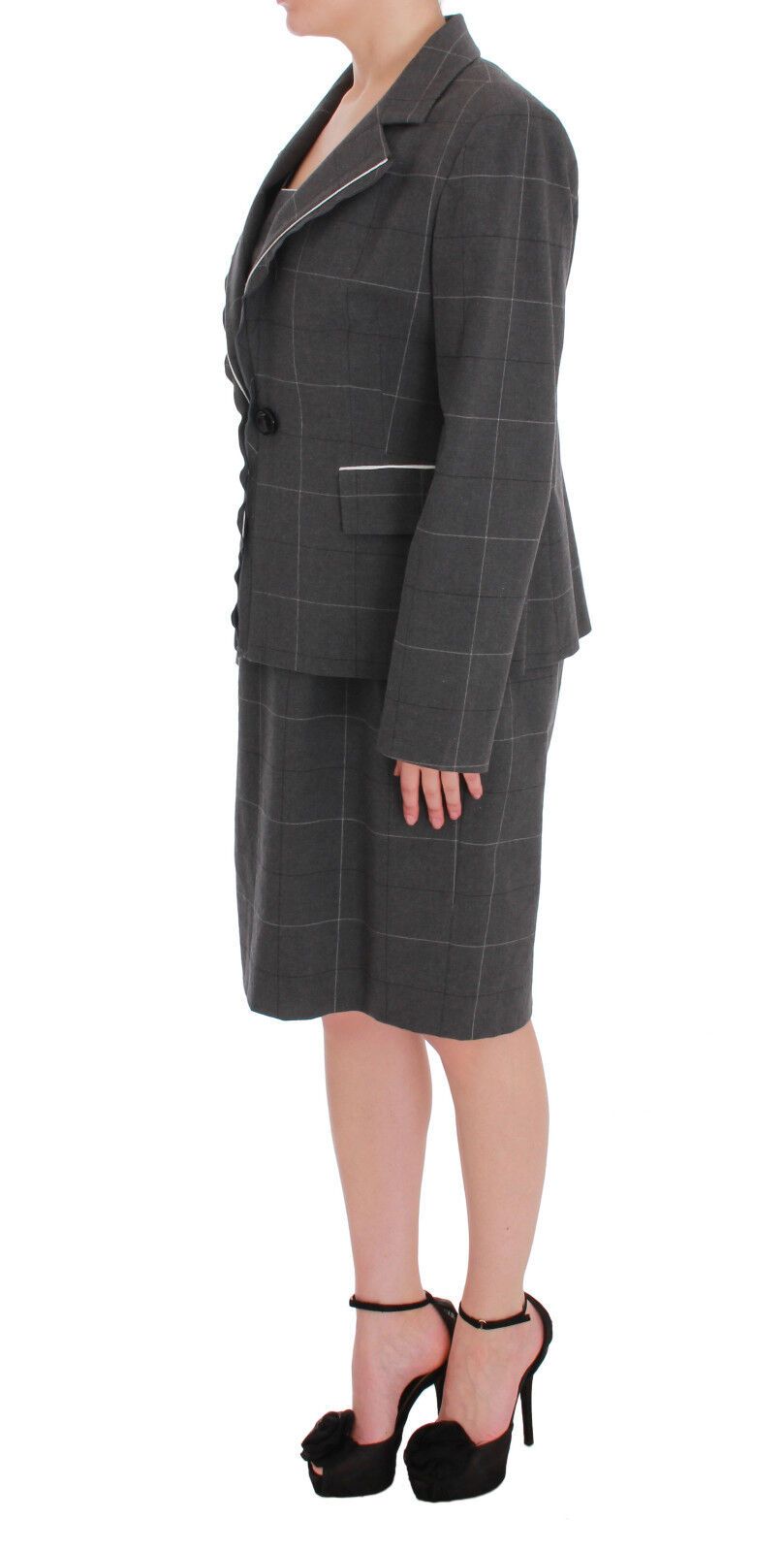 Grau karierter Blazer-Kleideranzug aus Baumwolle