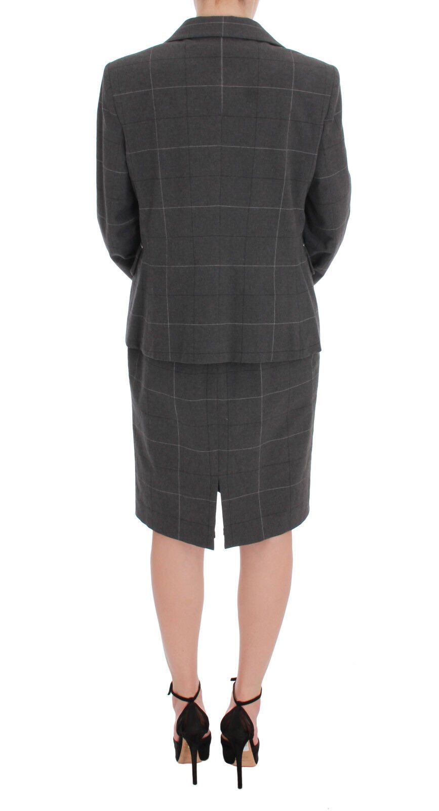Grau karierter Blazer-Kleideranzug aus Baumwolle