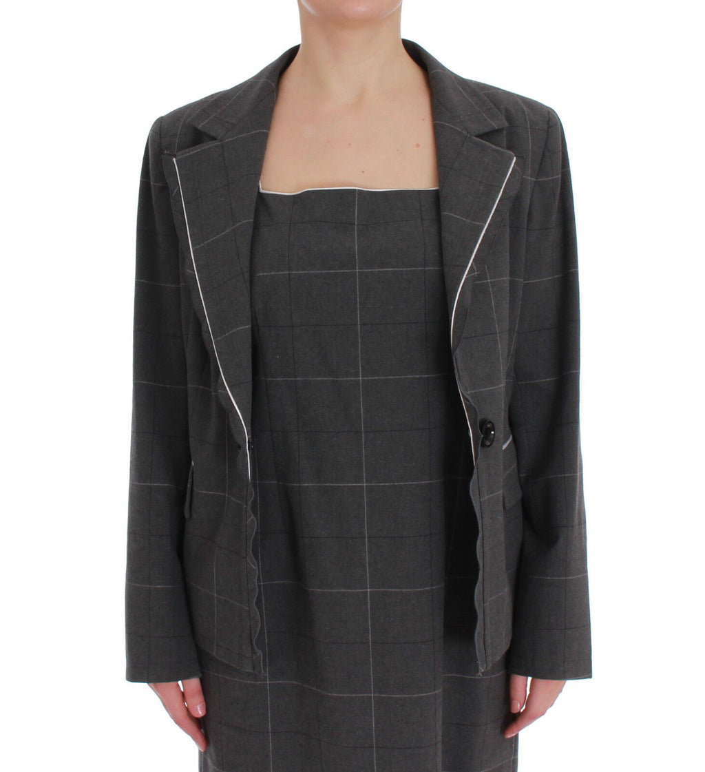 Grau karierter Blazer-Kleideranzug aus Baumwolle