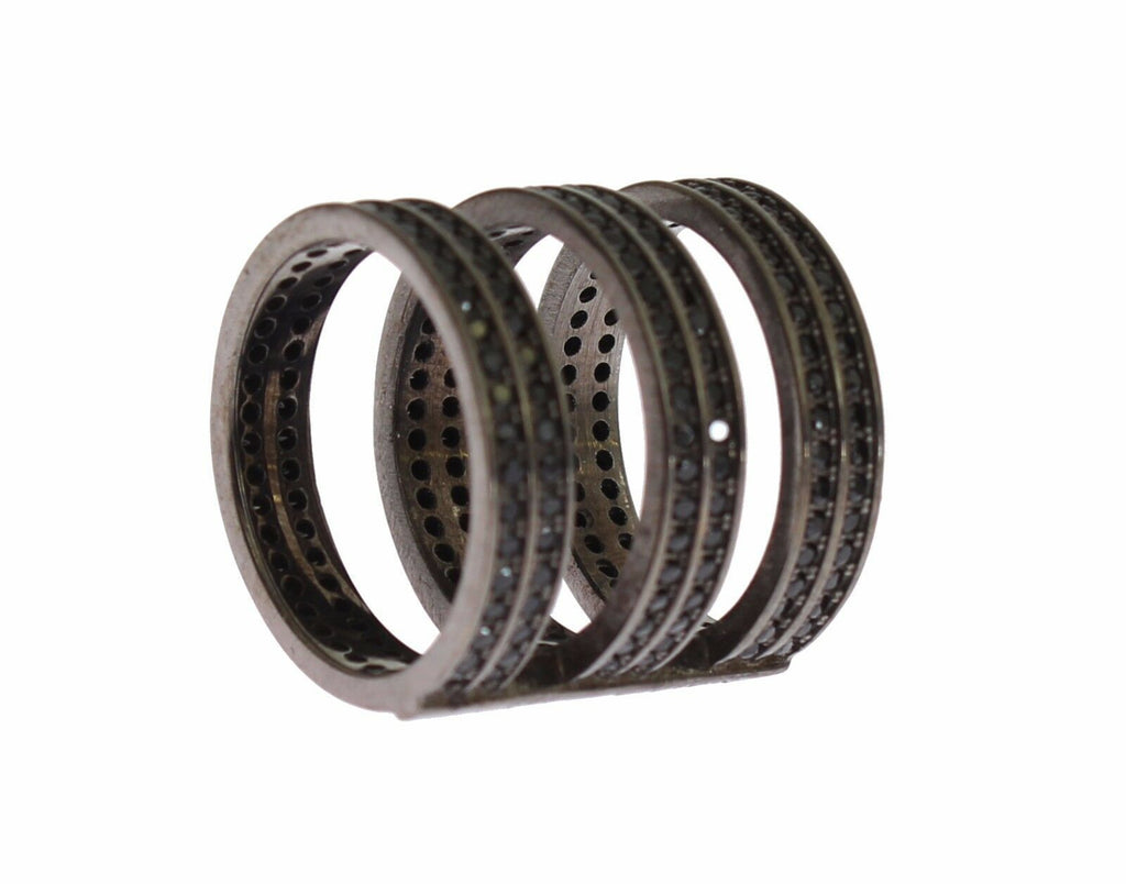 Schwarzer Zirkonia-Rhodinierter 925er Silberring