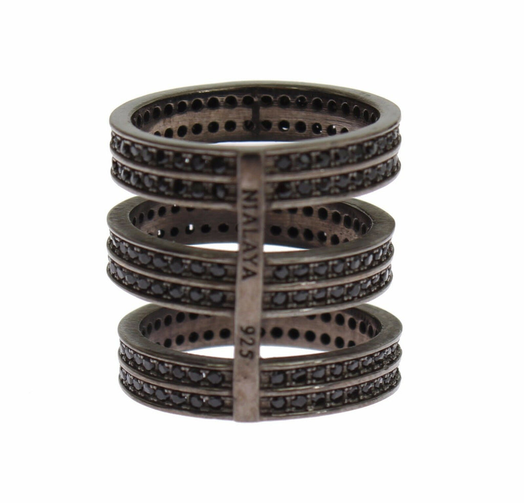Schwarzer Zirkonia-Rhodinierter 925er Silberring