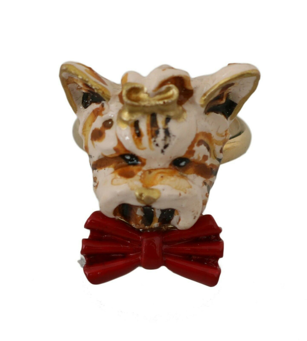 Gold Messing Harz Beige Hund Haustier Marke Accessoire Ring