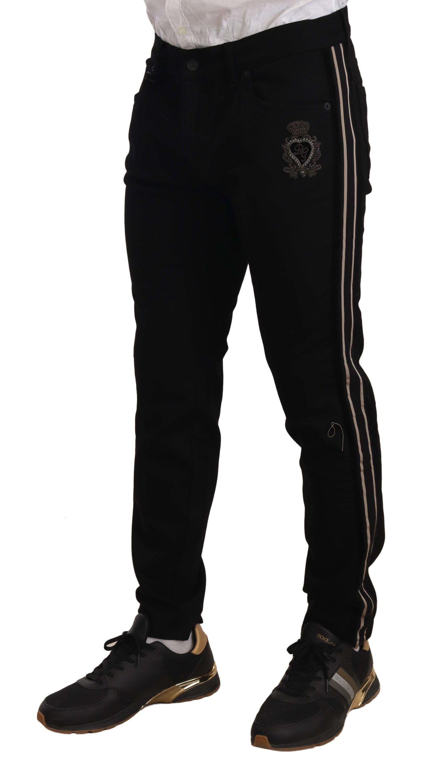 Schwarze Skinny-Fit-Jeanshose aus Denim mit seitlichem Band