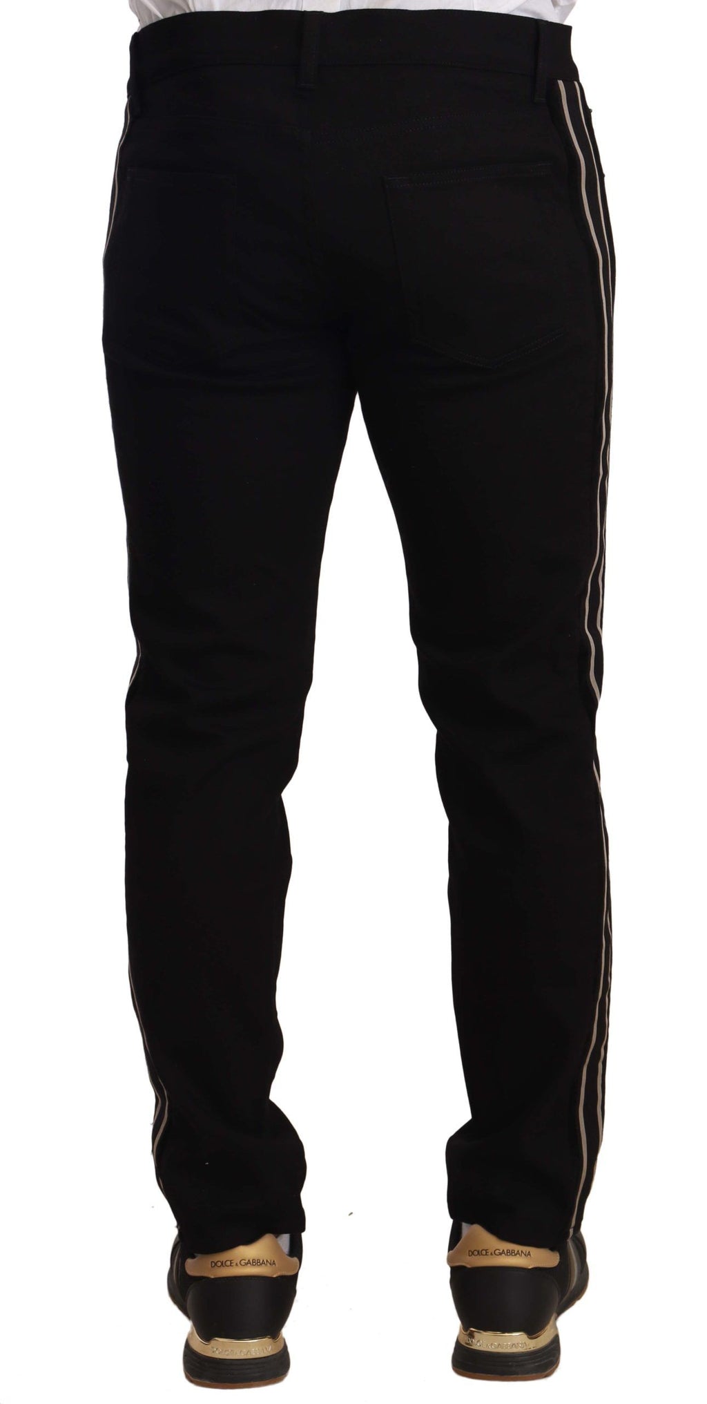 Schwarze Skinny-Fit-Jeanshose aus Denim mit seitlichem Band