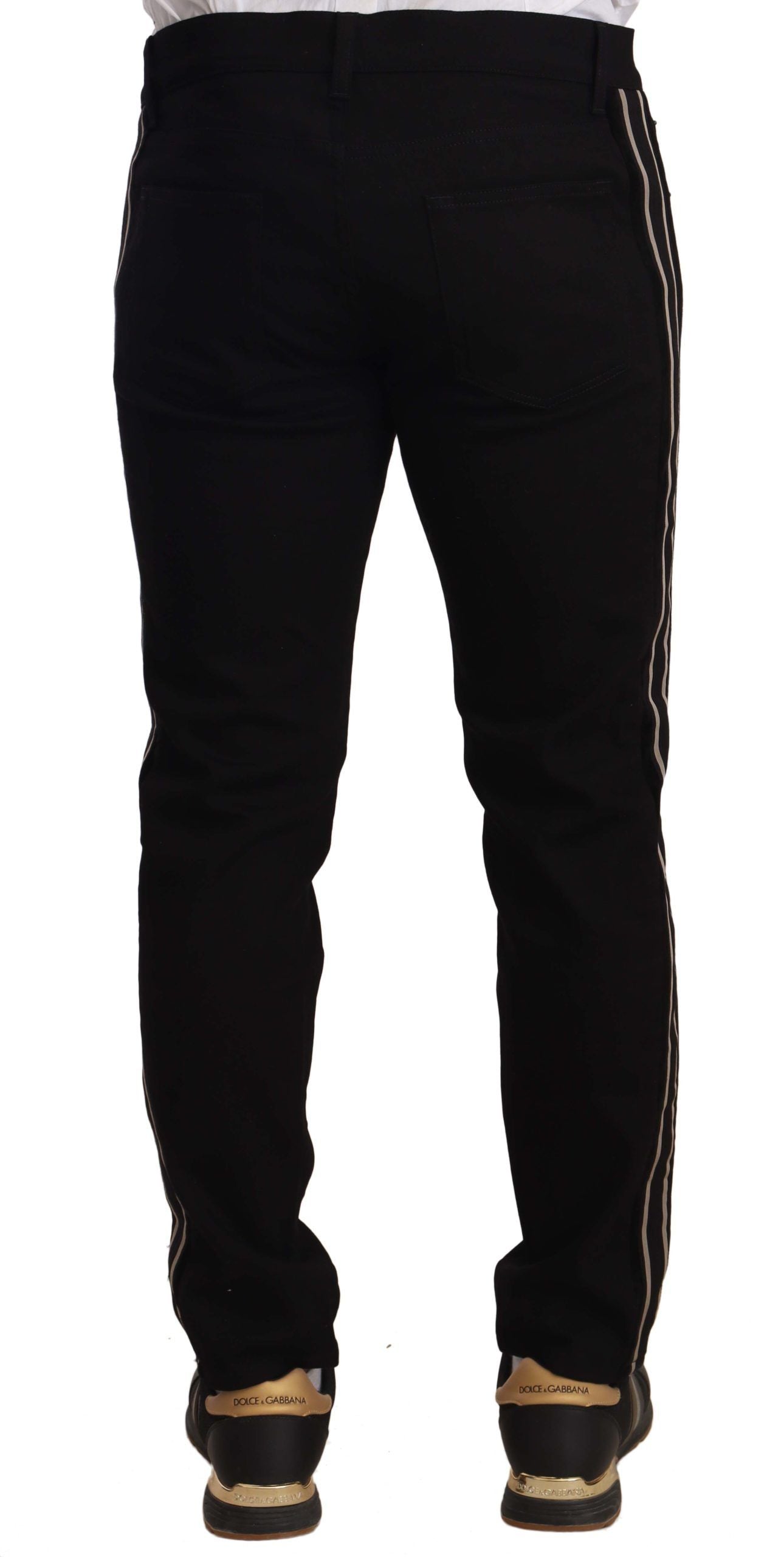 Schwarze Skinny-Fit-Jeanshose aus Denim mit seitlichem Band