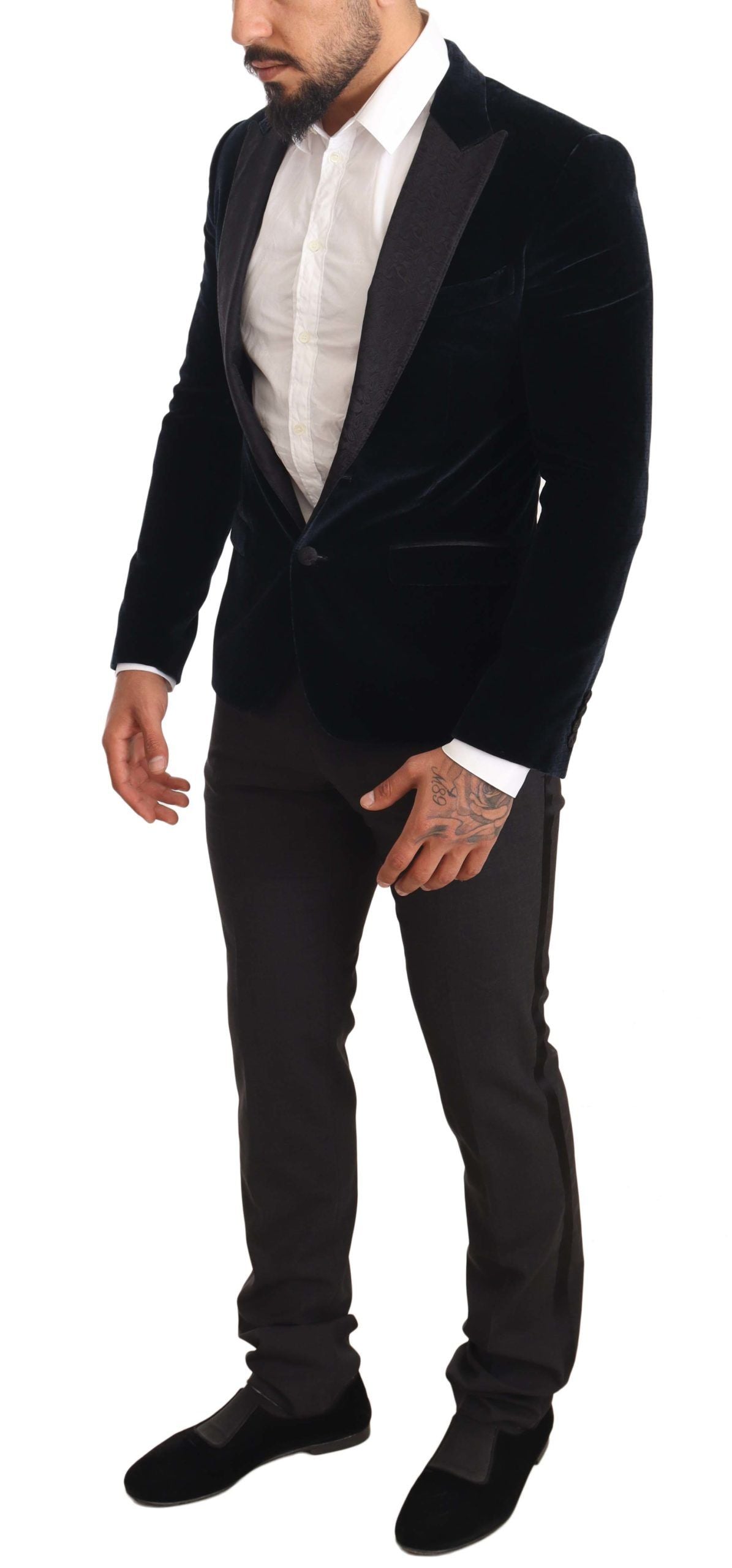 Blauer Smokinganzug aus Samt und Baumwolle im Slim Fit
