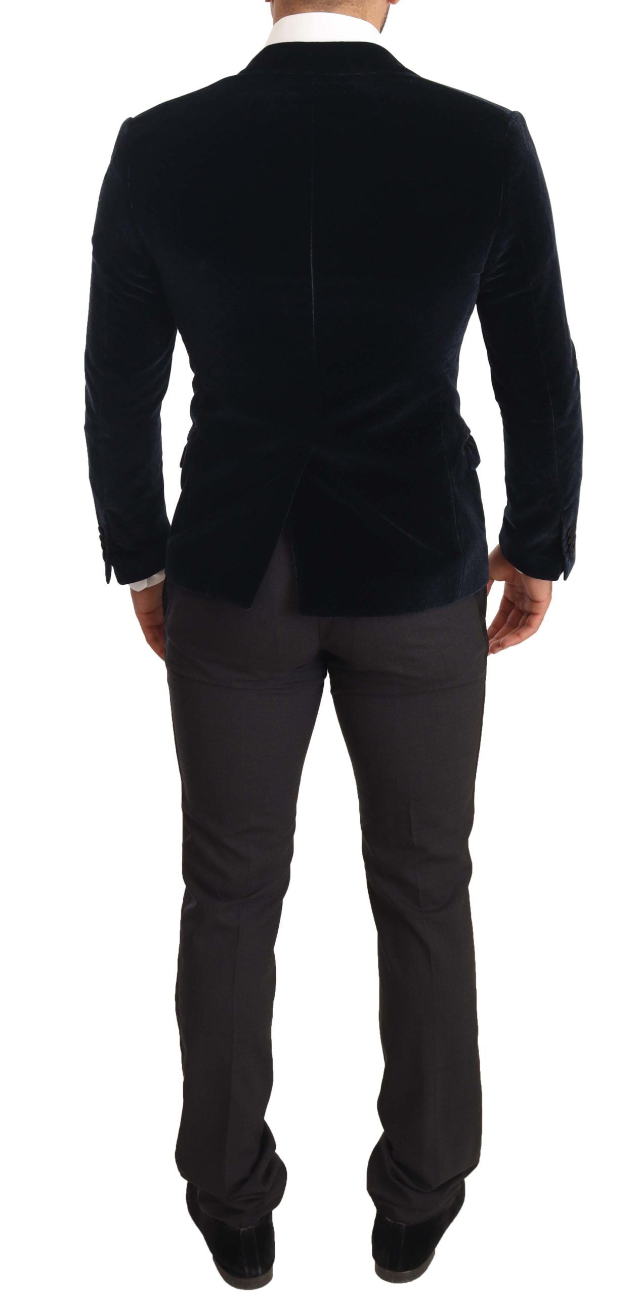 Blauer Smokinganzug aus Samt und Baumwolle im Slim Fit