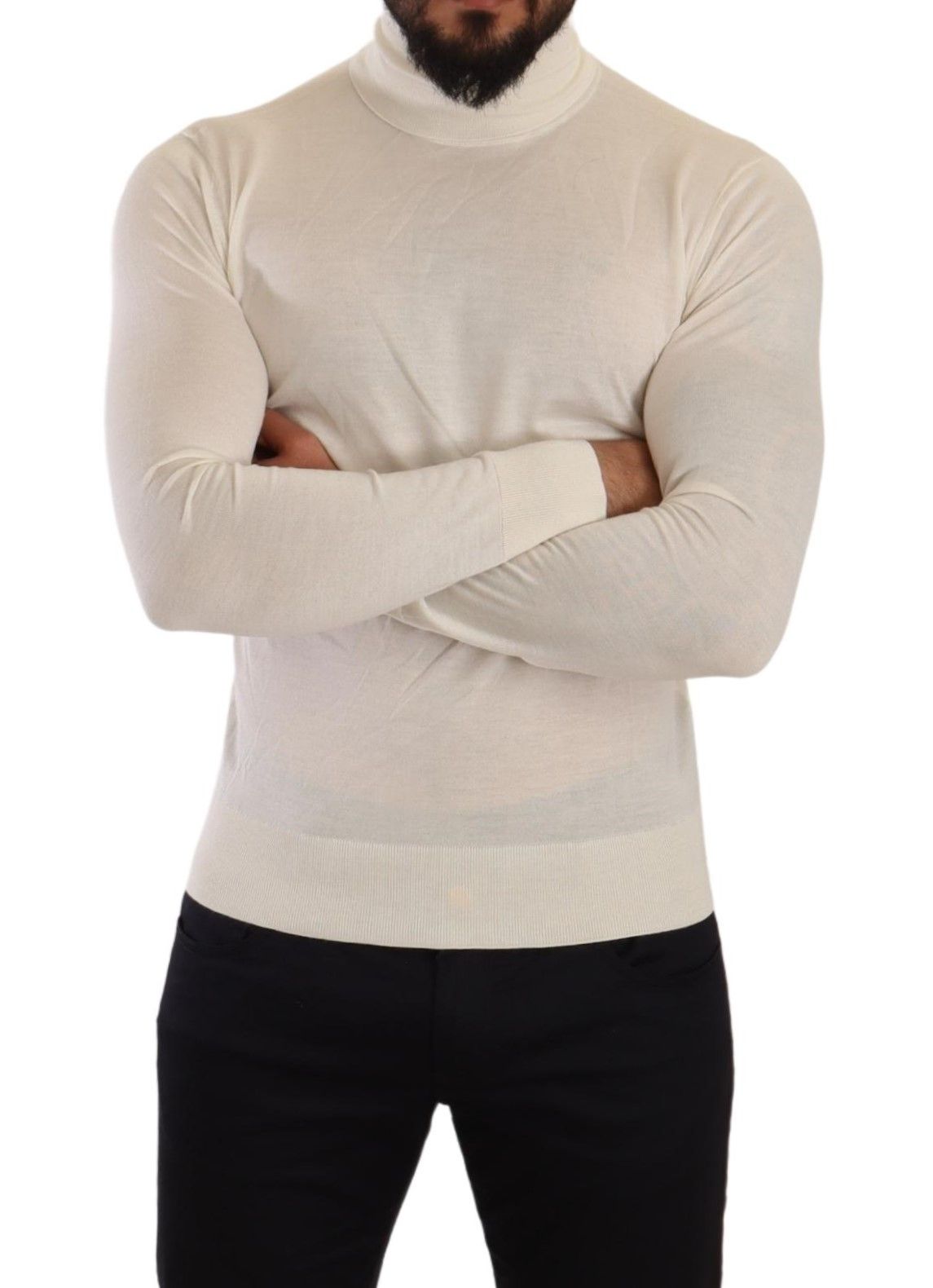 Cremefarbener Rollkragenpullover aus Kaschmir