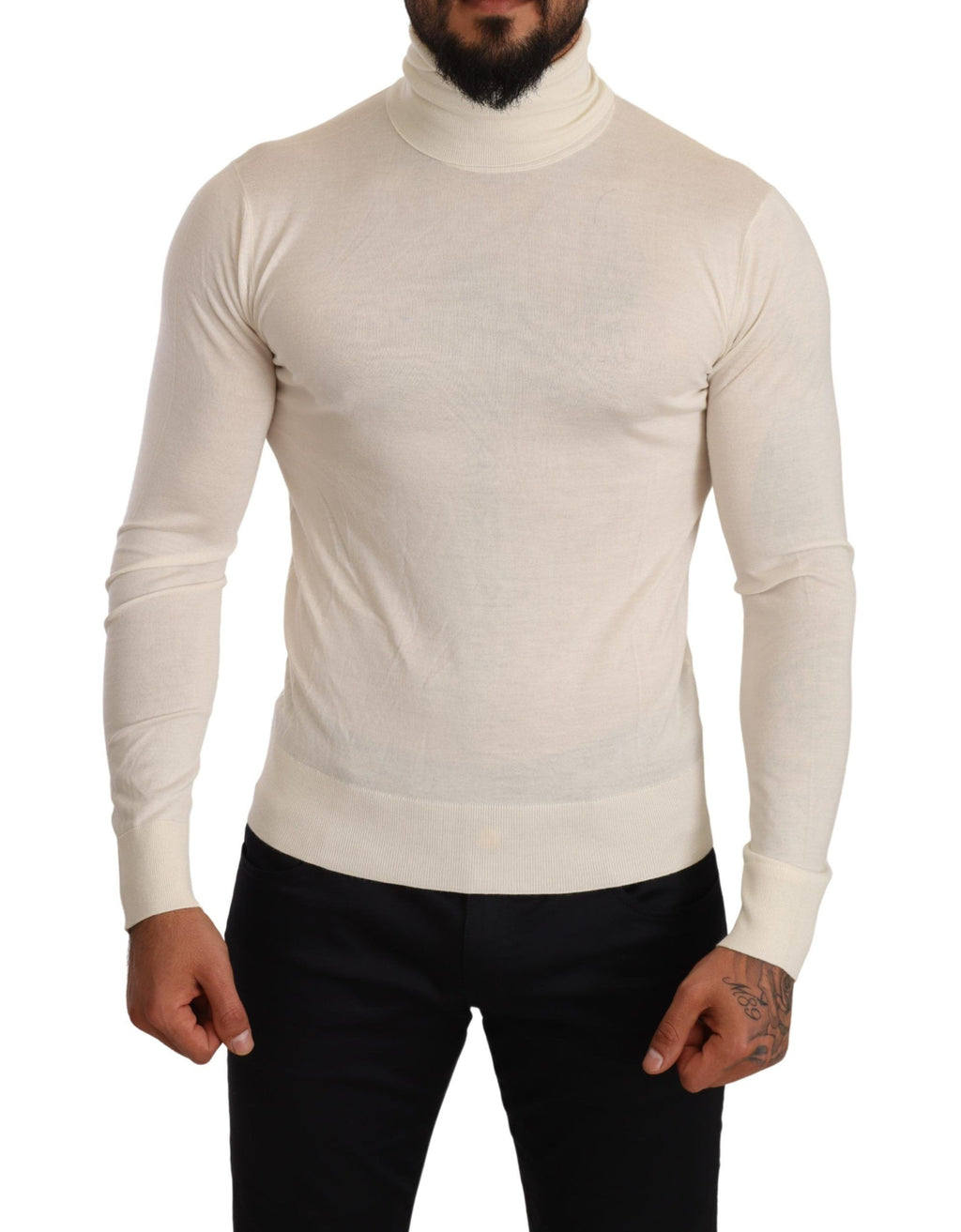 Cremefarbener Rollkragenpullover aus Kaschmir
