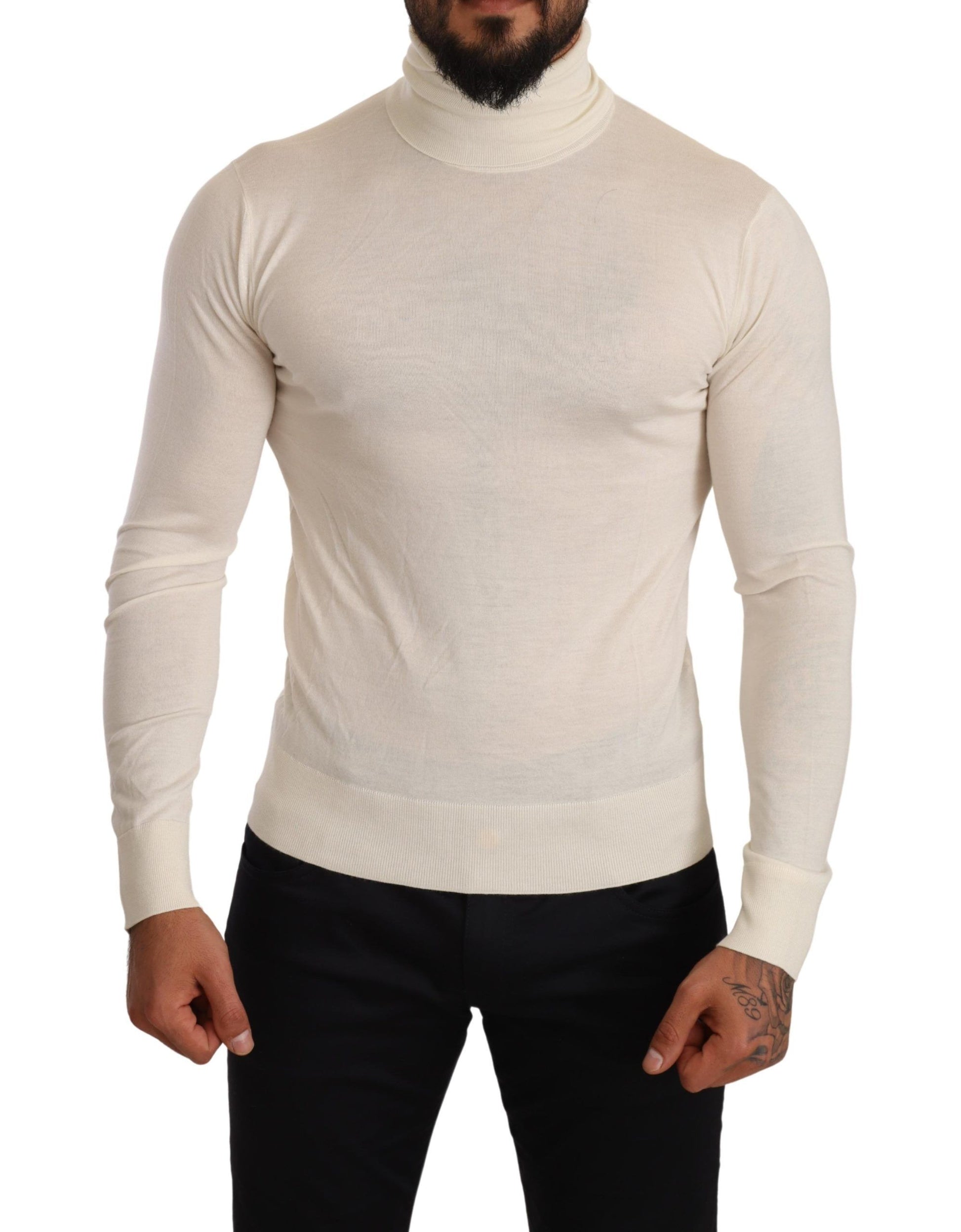 Cremefarbener Rollkragenpullover aus Kaschmir