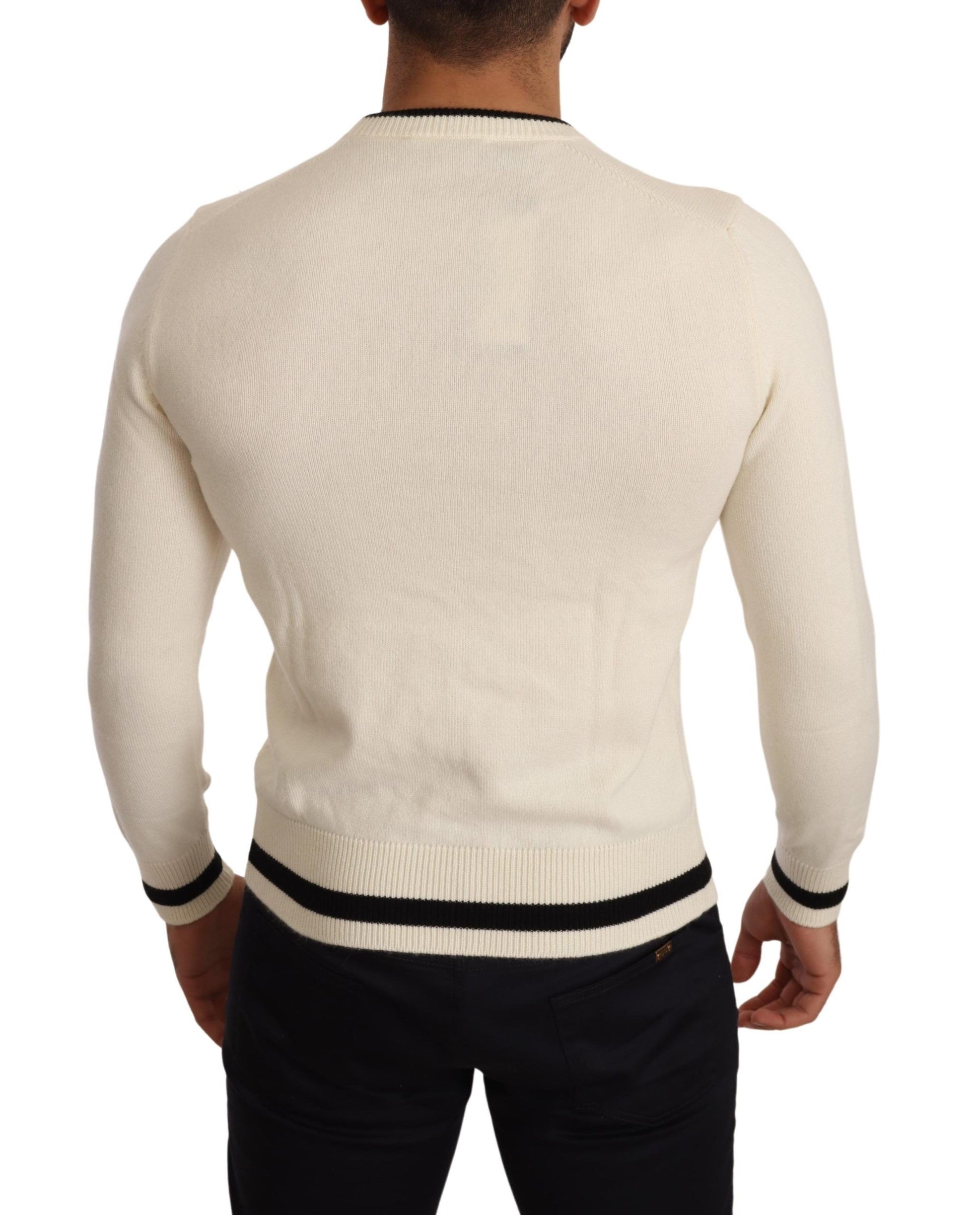Weißer heraldischer Kaschmirpullover