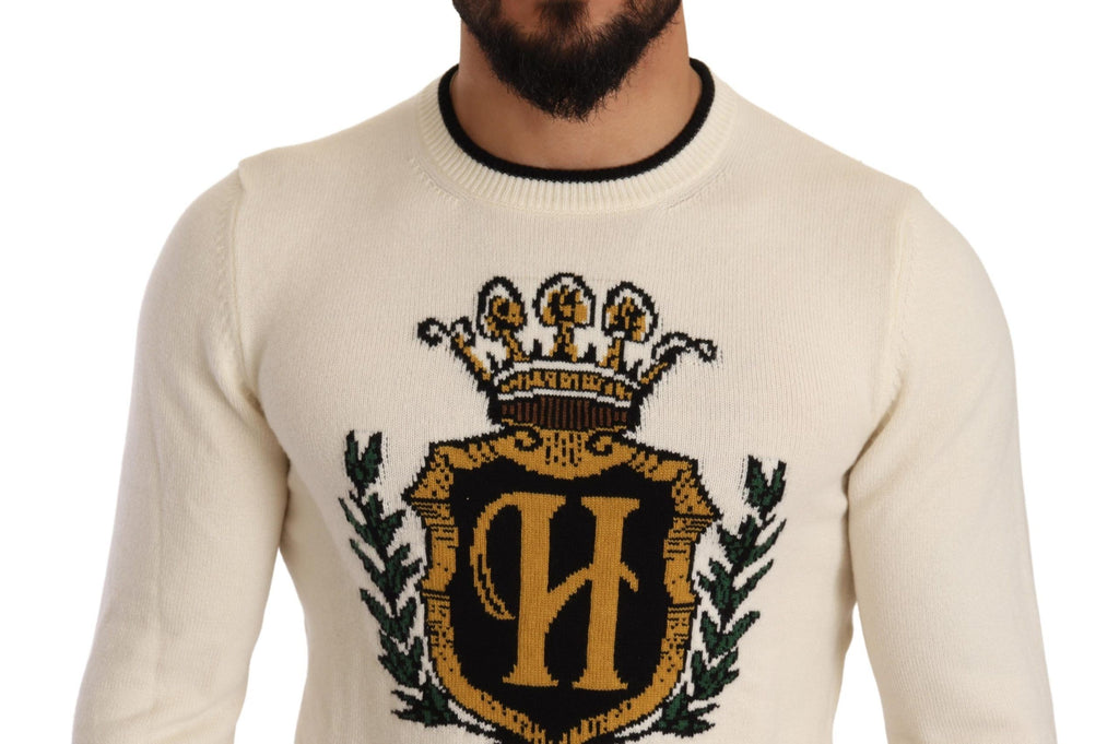 Weißer heraldischer Kaschmirpullover