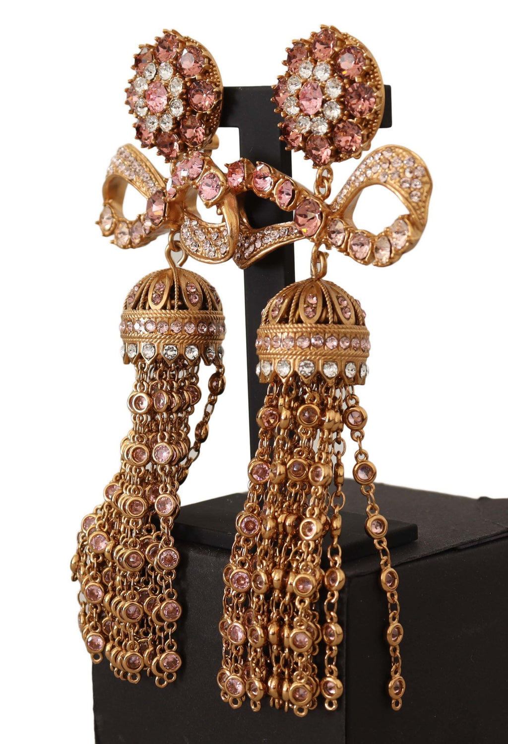 Lange Ohrclips mit baumelnden Kristallen in Gold