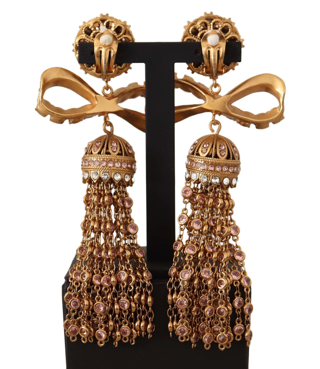 Lange Ohrclips mit baumelnden Kristallen in Gold