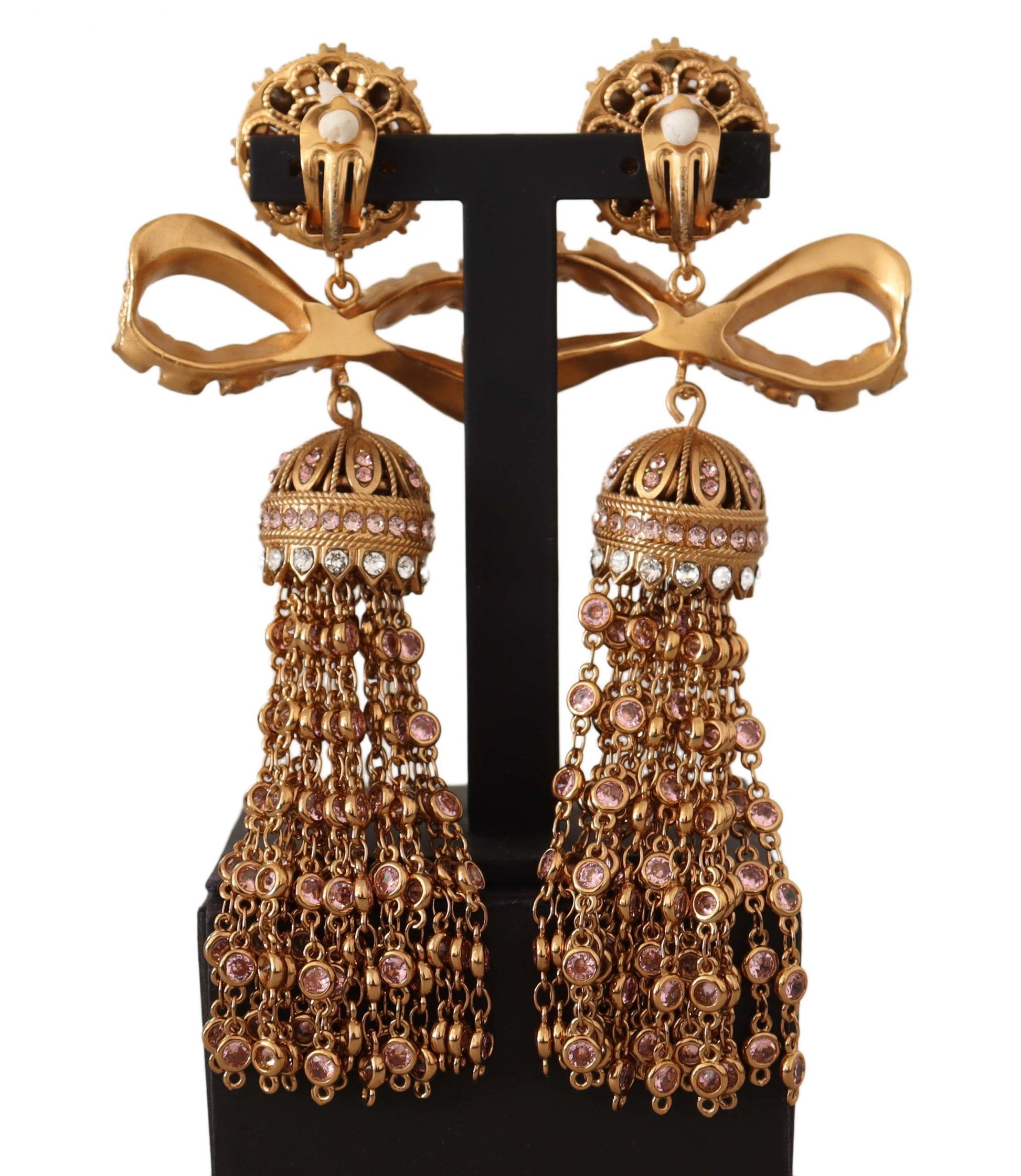 Lange Ohrclips mit baumelnden Kristallen in Gold