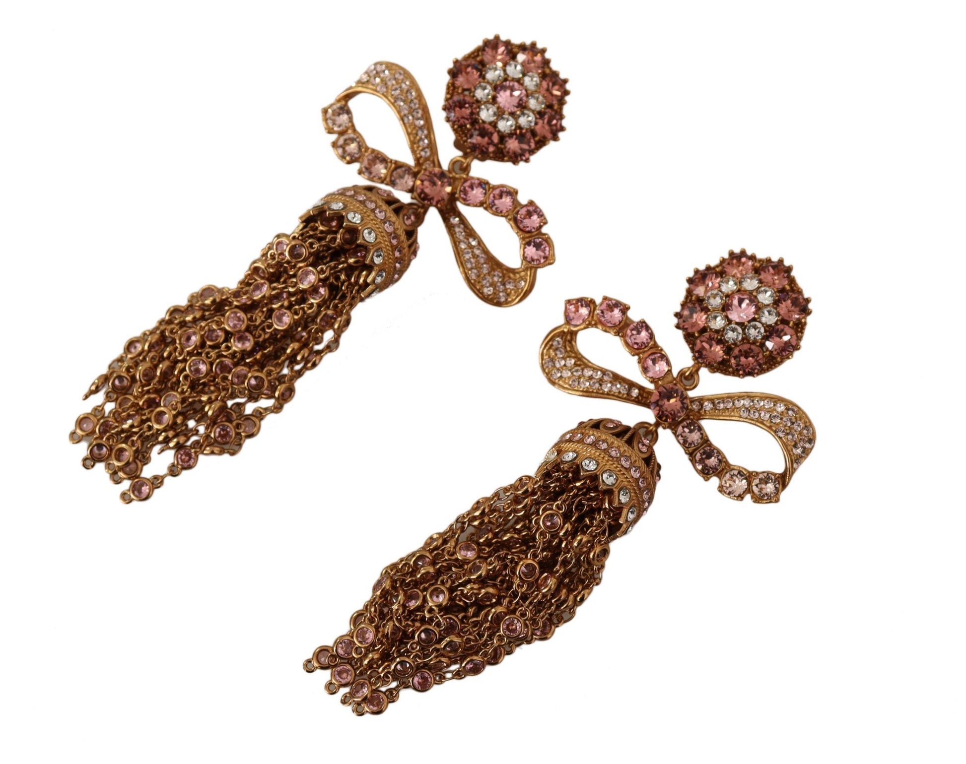 Lange Ohrclips mit baumelnden Kristallen in Gold