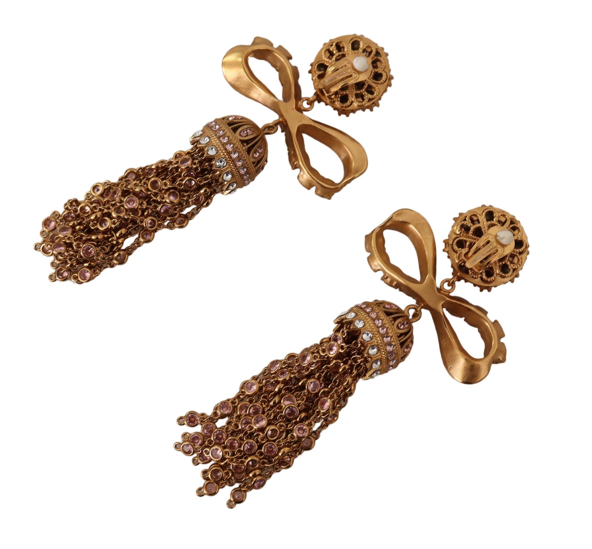 Lange Ohrclips mit baumelnden Kristallen in Gold