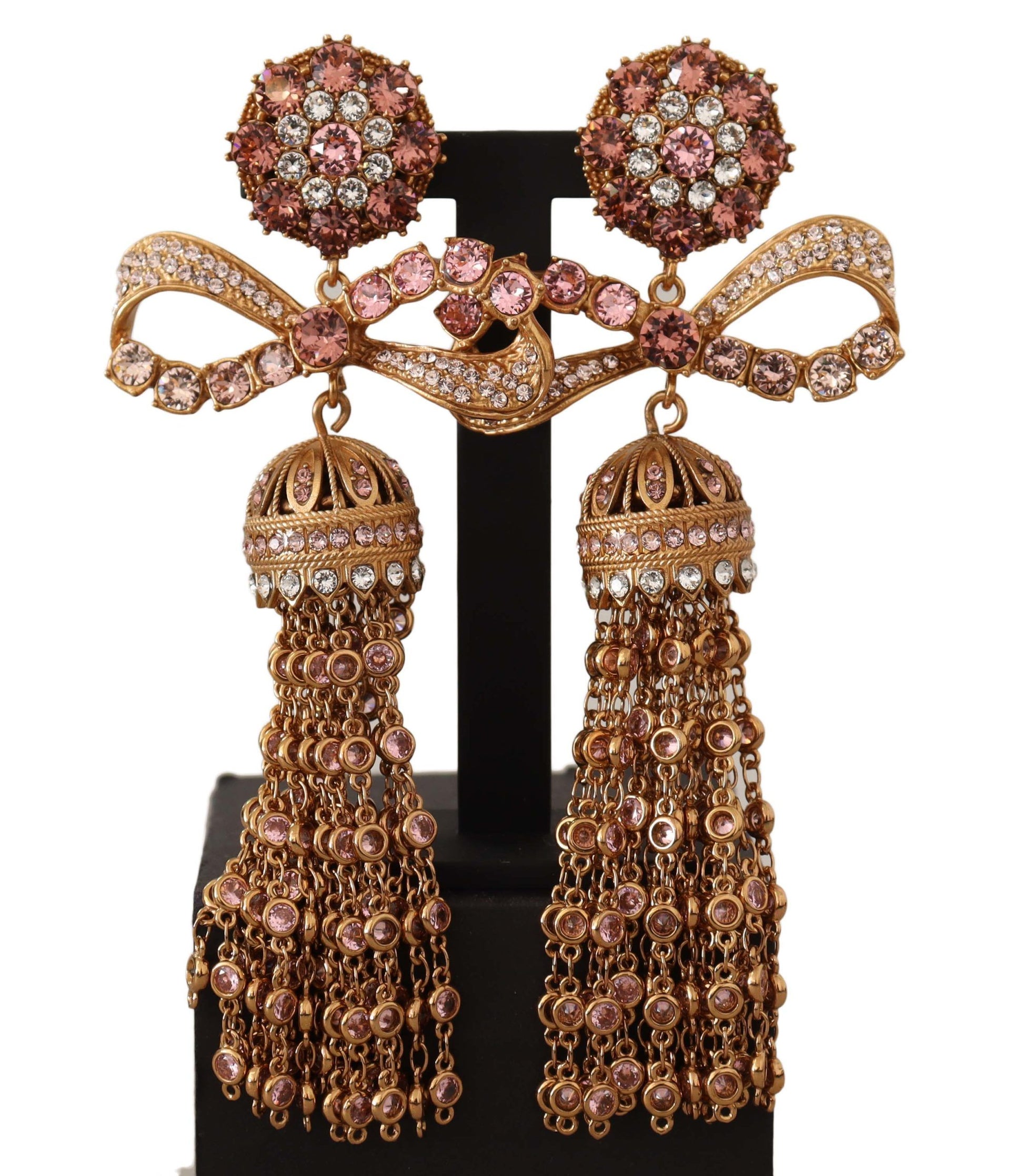 Lange Ohrclips mit baumelnden Kristallen in Gold