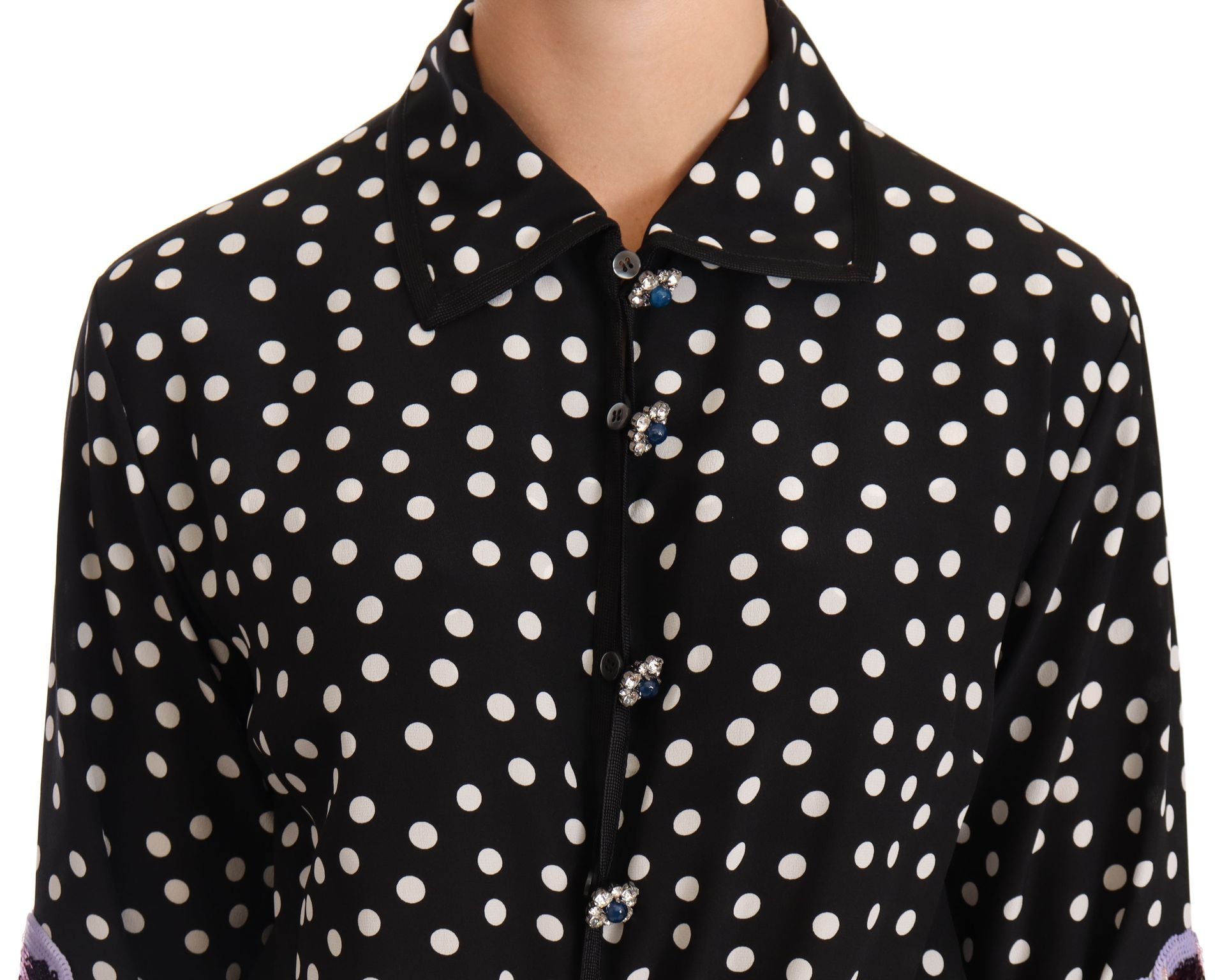 Schwarz-weißes Kleid mit Kristall-Pailletten und Blumenmuster