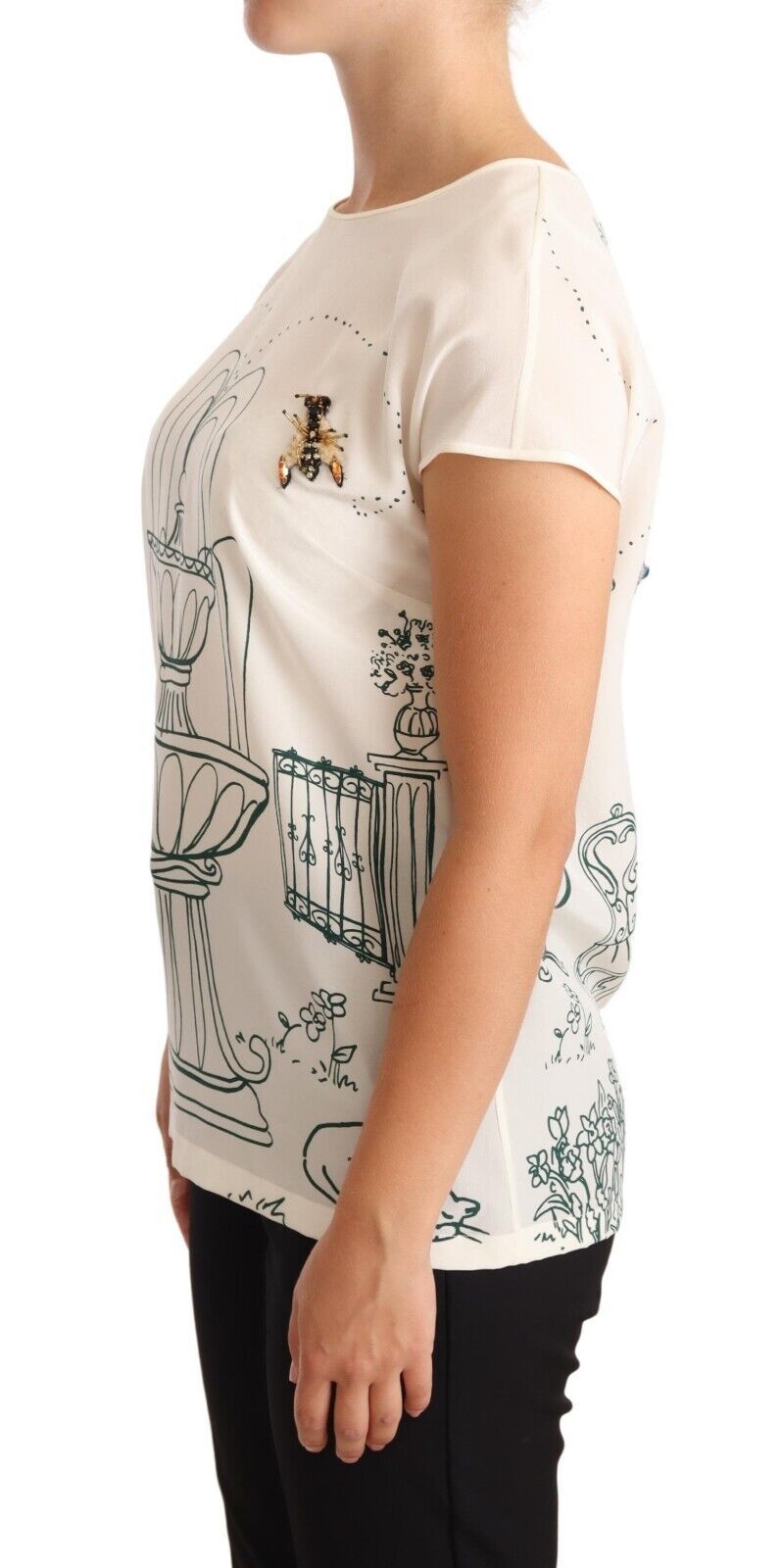 Weiße Seiden-T-Shirt-Bluse „Garden Fountain“