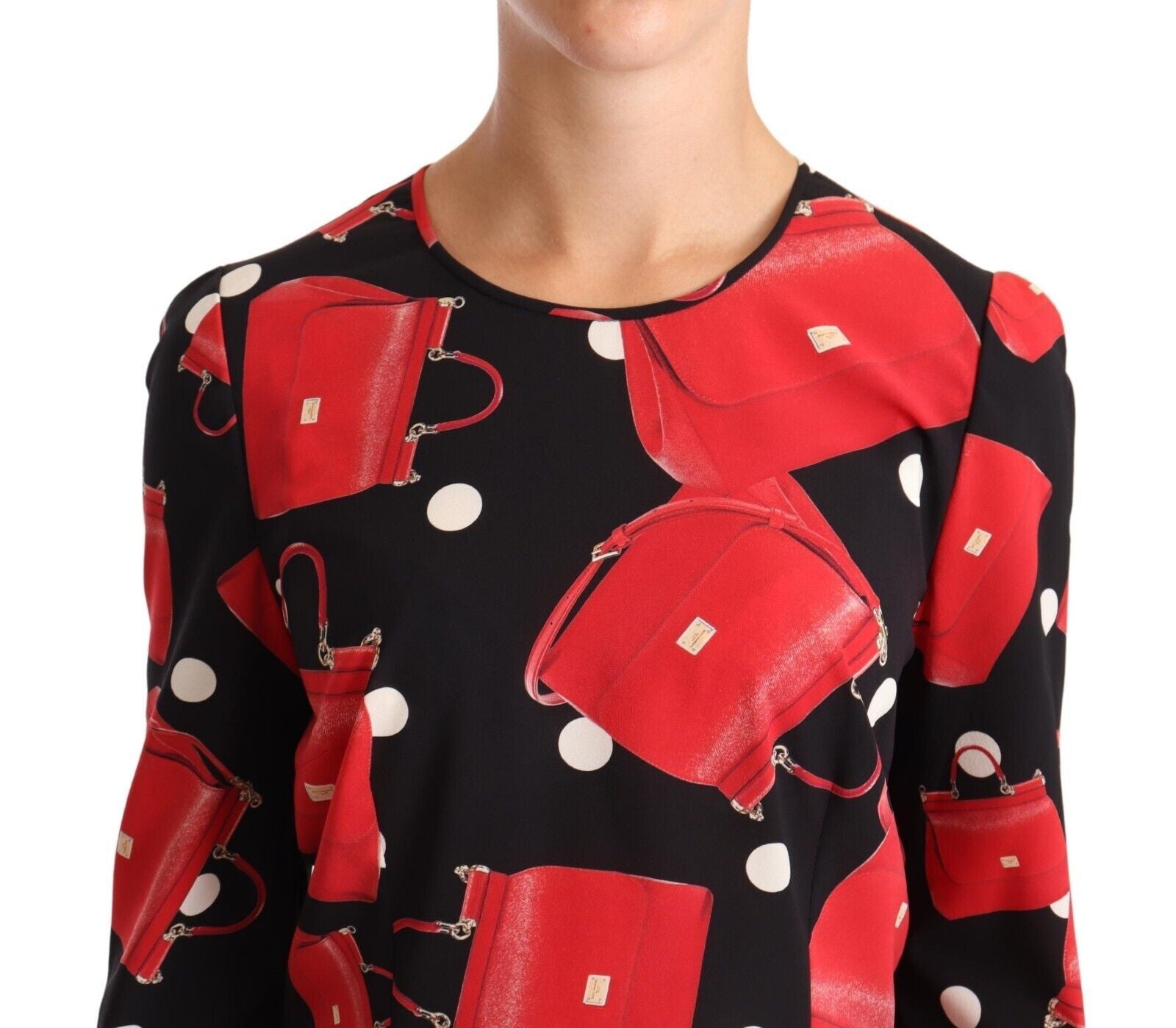 Schwarze Seiden-Stretch-Bluse mit Sicily-Taschen-Print