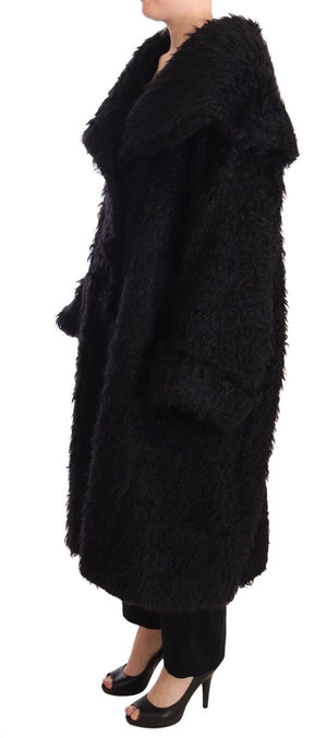 Schwarze Trenchcoat-Jacke aus Mohair-Pelz