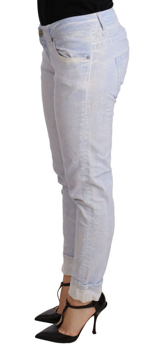 Hellblaue Skinny-Jeans aus Baumwolle mit gefaltetem Saum