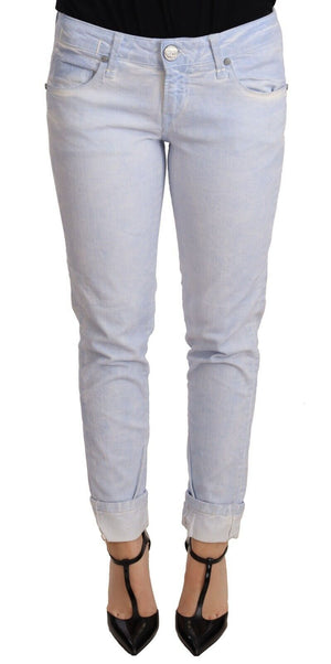Hellblaue Skinny-Jeans aus Baumwolle mit gefaltetem Saum
