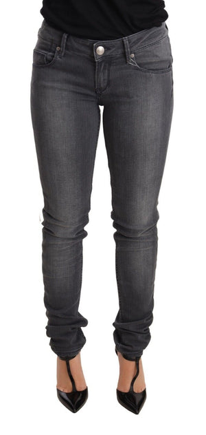 Gray Washed Cotton Slim Fit Low Waist Women Denim Trouser Jeans