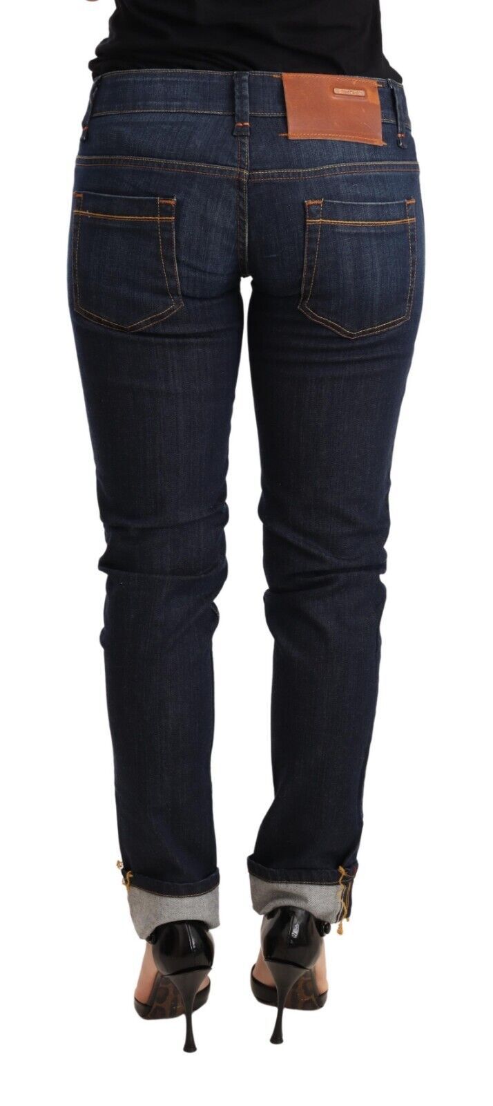 Blaue Jeans aus gewaschener Baumwolle mit niedriger Taille und Skinny-Denim für Damen