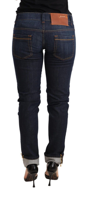 Blaue Jeans aus gewaschener Baumwolle mit niedriger Taille und Skinny-Denim für Damen