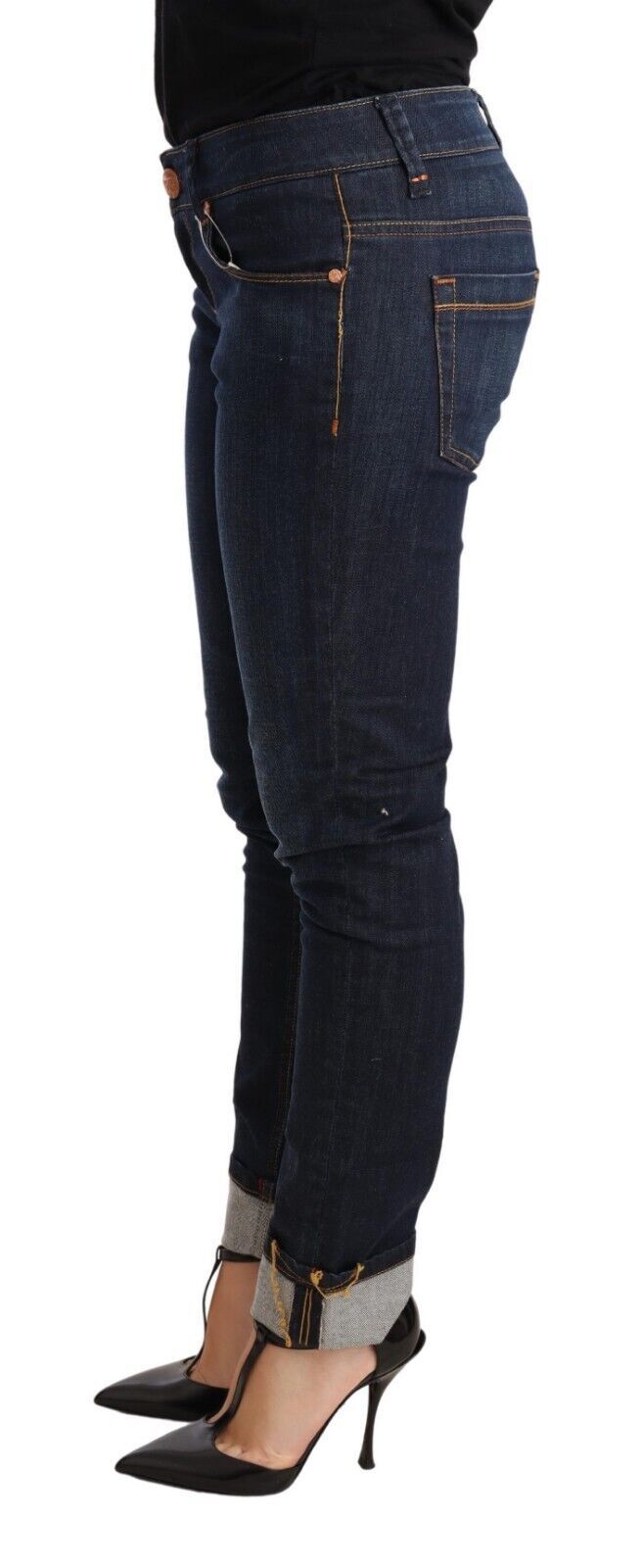 Blaue Jeans aus gewaschener Baumwolle mit niedriger Taille und Skinny-Denim für Damen