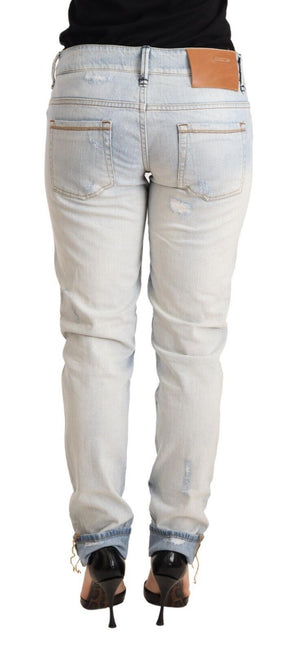 Hellblaue Jeanshose aus Baumwolle mit umgeschlagenem Saum im Used-Look