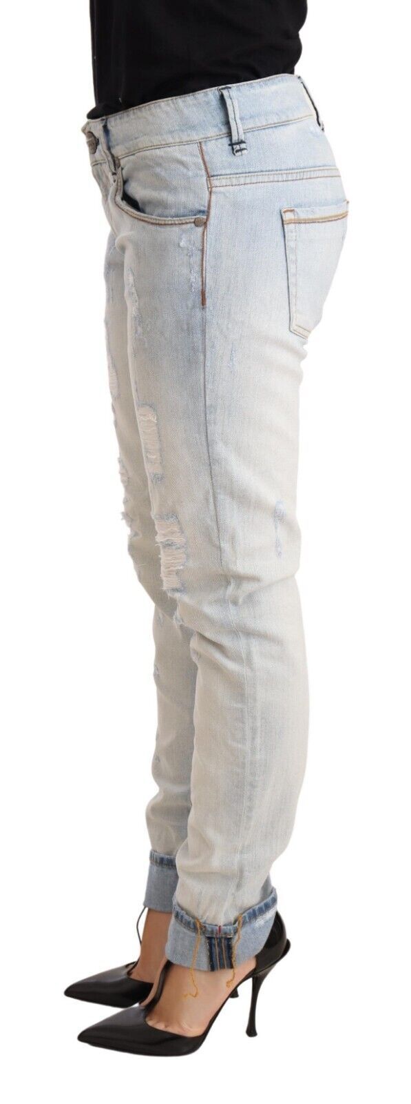 Hellblaue Jeanshose aus Baumwolle mit umgeschlagenem Saum im Used-Look