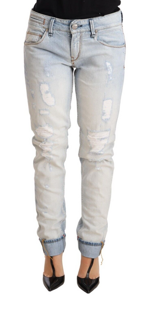 Hellblaue Jeanshose aus Baumwolle mit umgeschlagenem Saum im Used-Look