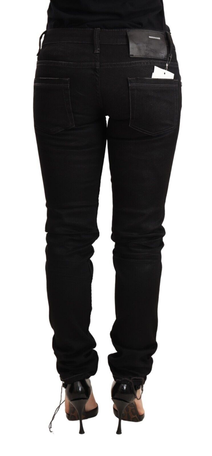 Schwarze Jeans aus gewaschener Baumwolle im Slim Fit mit niedriger Taille