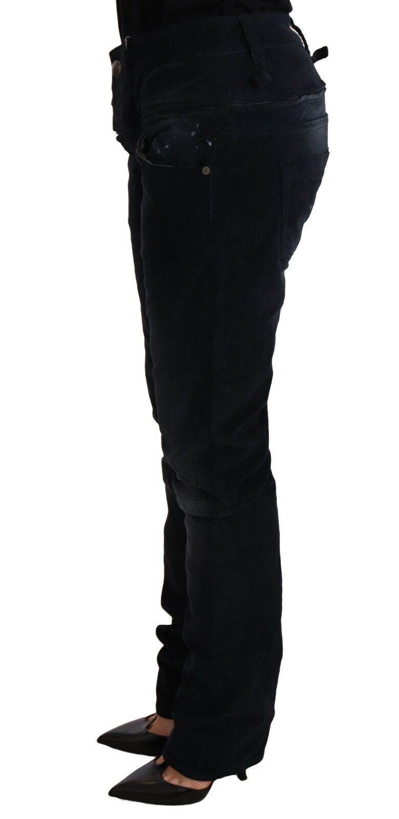 Blaue Jeanshose aus gewaschenem Baumwolldenim mit niedriger Taille und lockerer Passform