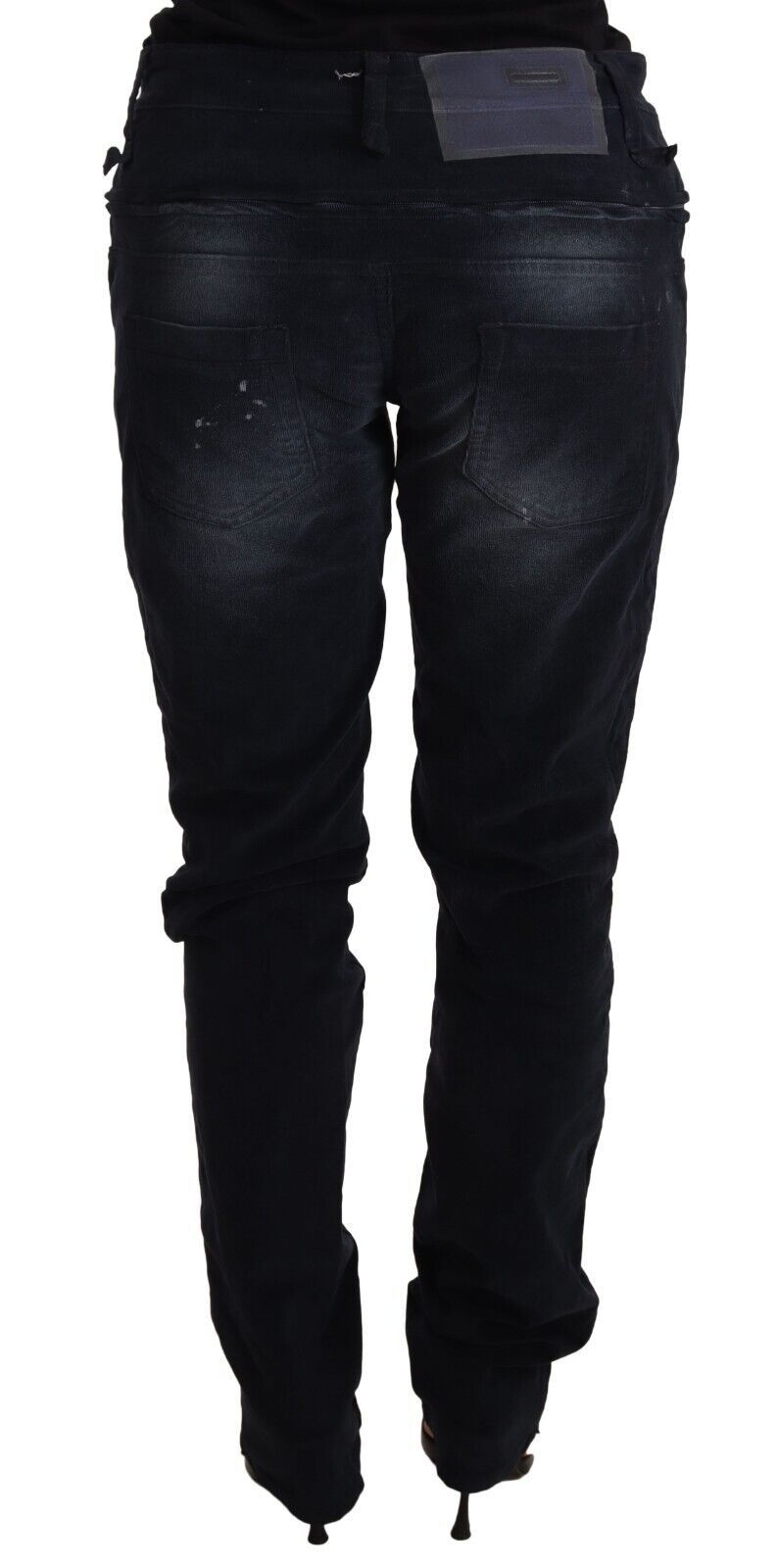 Blaue Jeanshose aus gewaschenem Baumwolldenim mit niedriger Taille und lockerer Passform