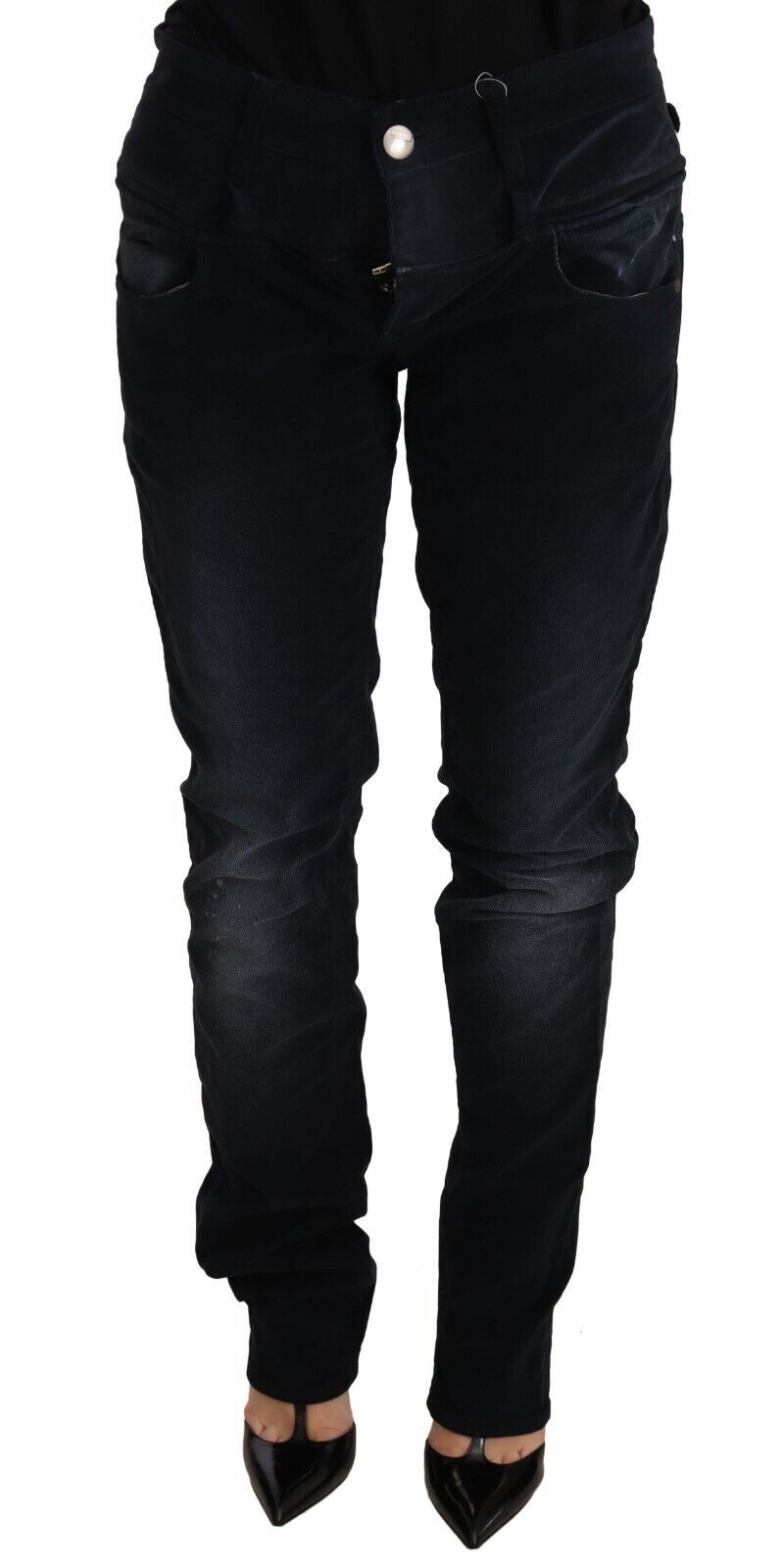 Blaue Jeanshose aus gewaschenem Baumwolldenim mit niedriger Taille und lockerer Passform