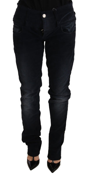 Blue Washed Cotton Denim Low Waist Loose Fit Trousers Jeans